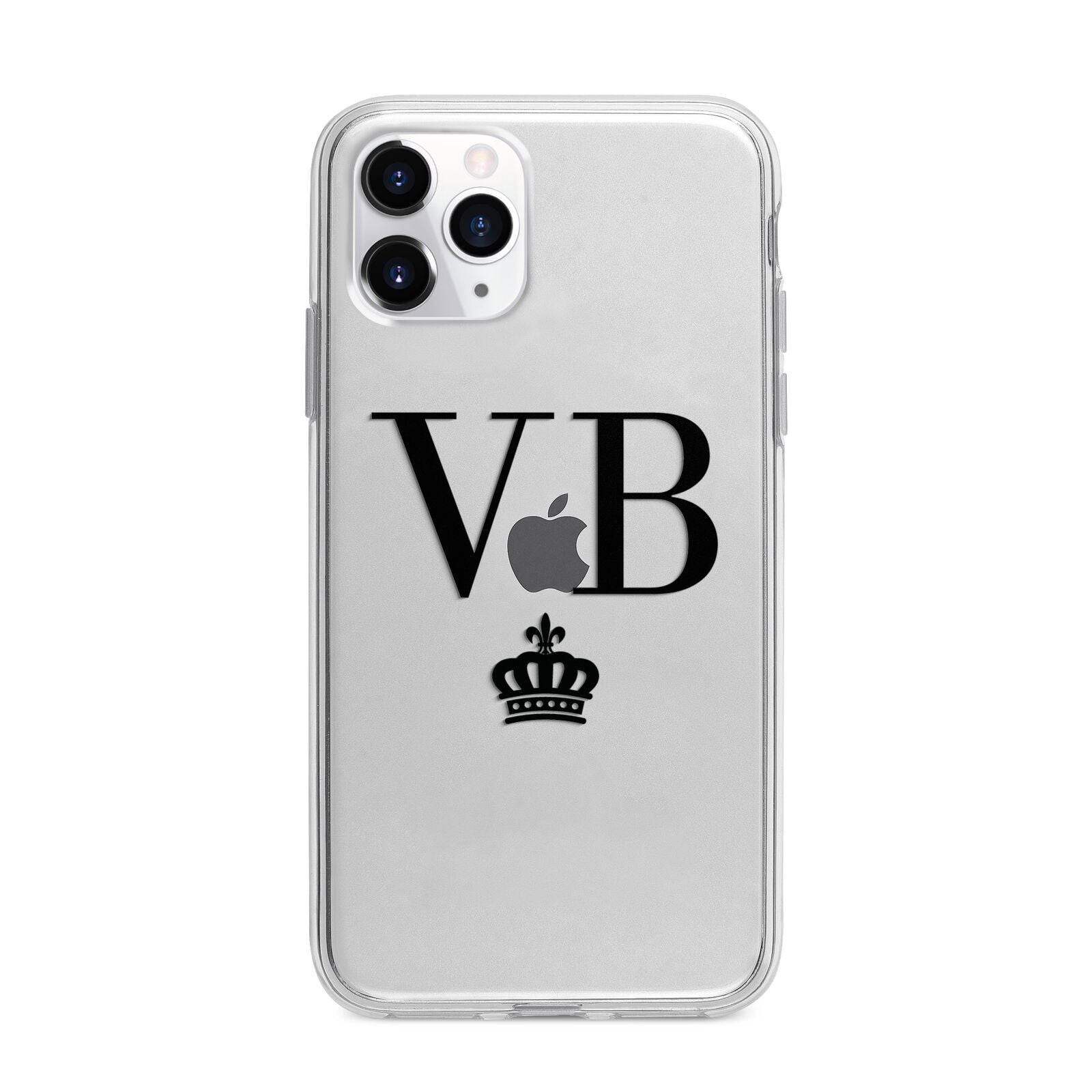 Personalised Black Initials Crown Clear Apple iPhone 11 Pro Max in Silver with Bumper Case