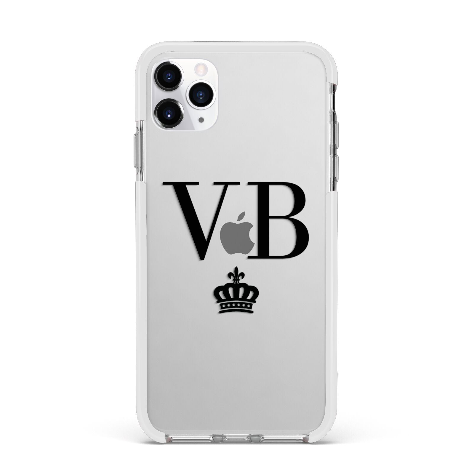 Personalised Black Initials Crown Clear Apple iPhone 11 Pro Max in Silver with White Impact Case