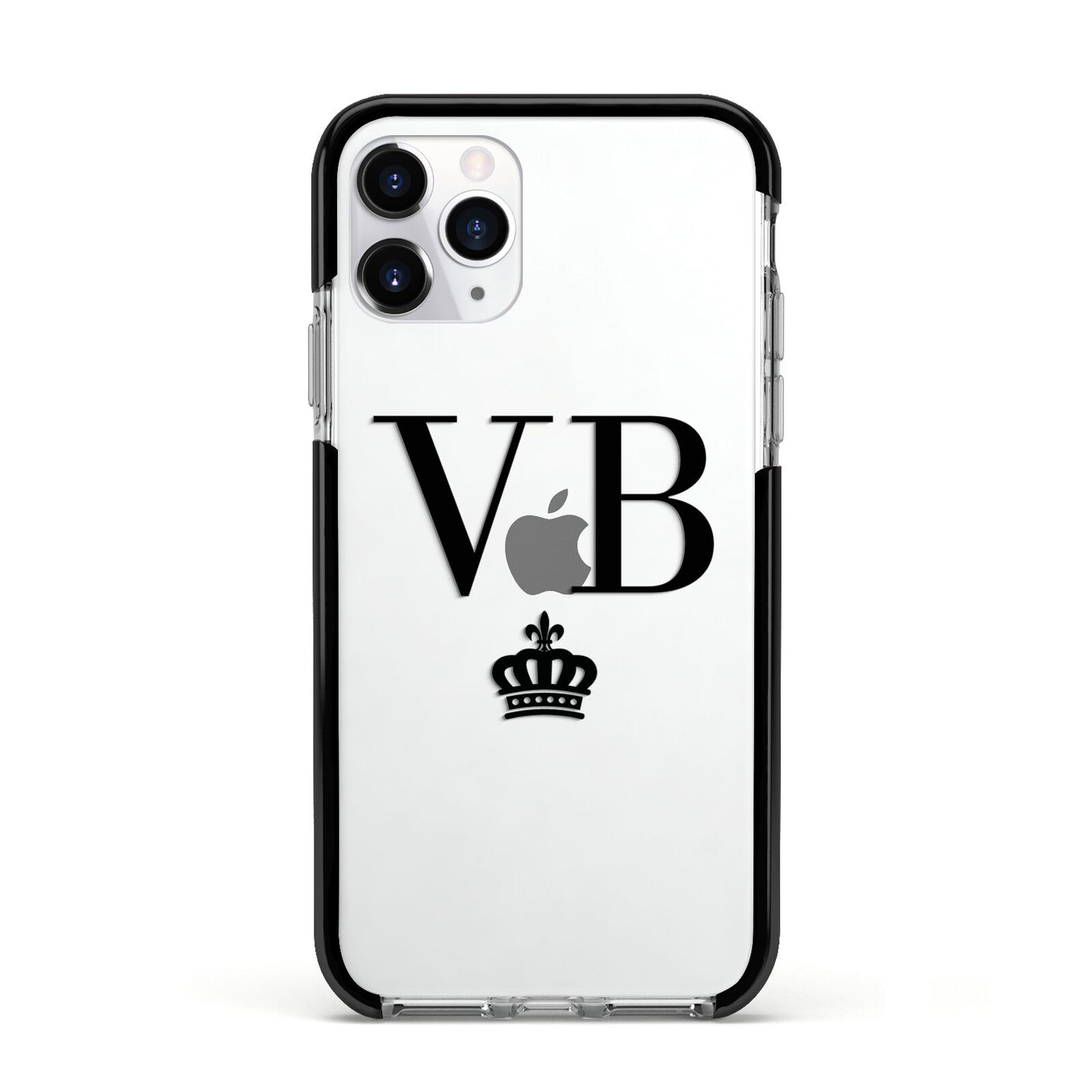 Personalised Black Initials Crown Clear Apple iPhone 11 Pro in Silver with Black Impact Case