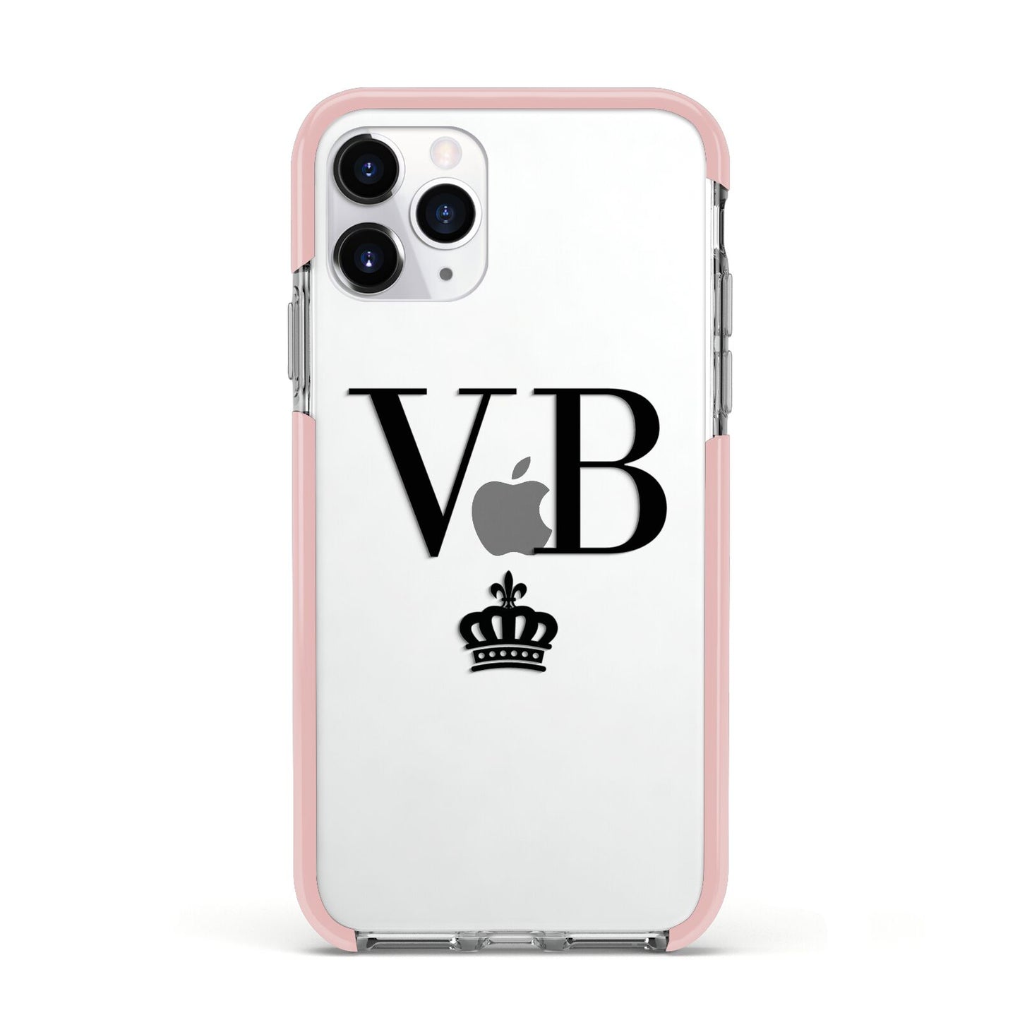Personalised Black Initials Crown Clear Apple iPhone 11 Pro in Silver with Pink Impact Case