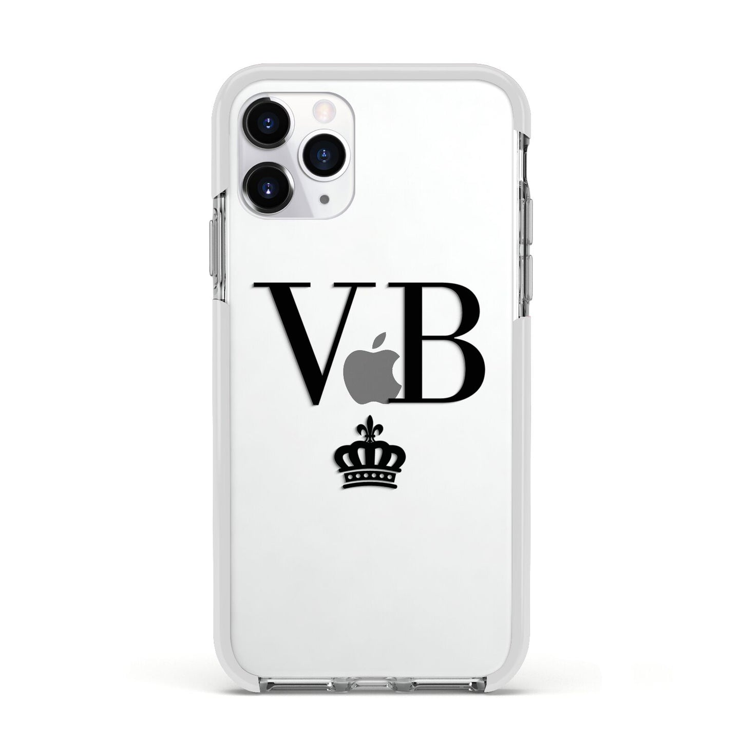 Personalised Black Initials Crown Clear Apple iPhone 11 Pro in Silver with White Impact Case