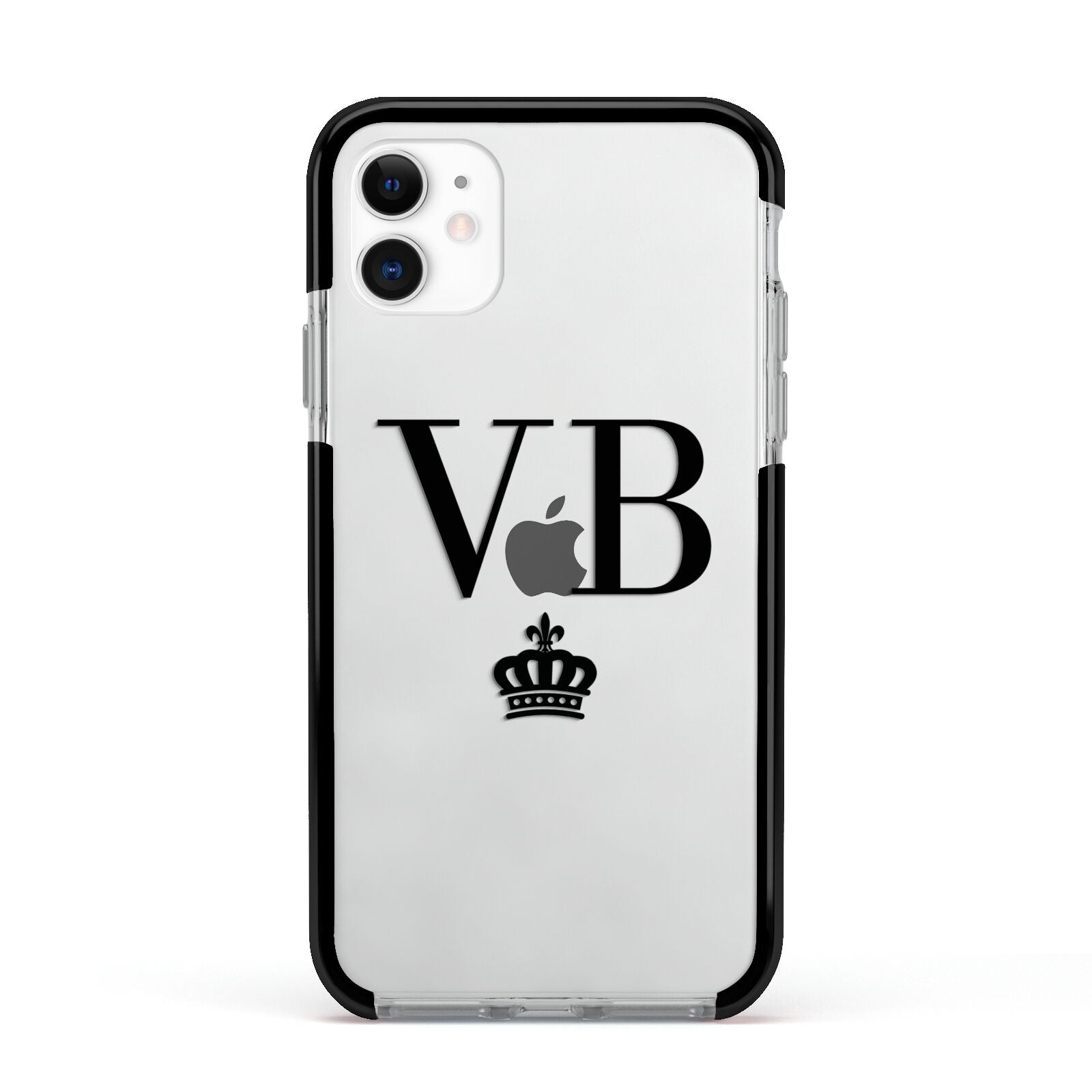 Personalised Black Initials Crown Clear Apple iPhone 11 in White with Black Impact Case