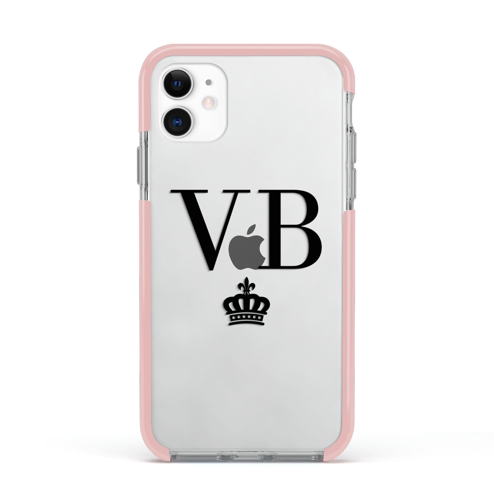 Personalised Black Initials Crown Clear Apple iPhone 11 in White with Pink Impact Case