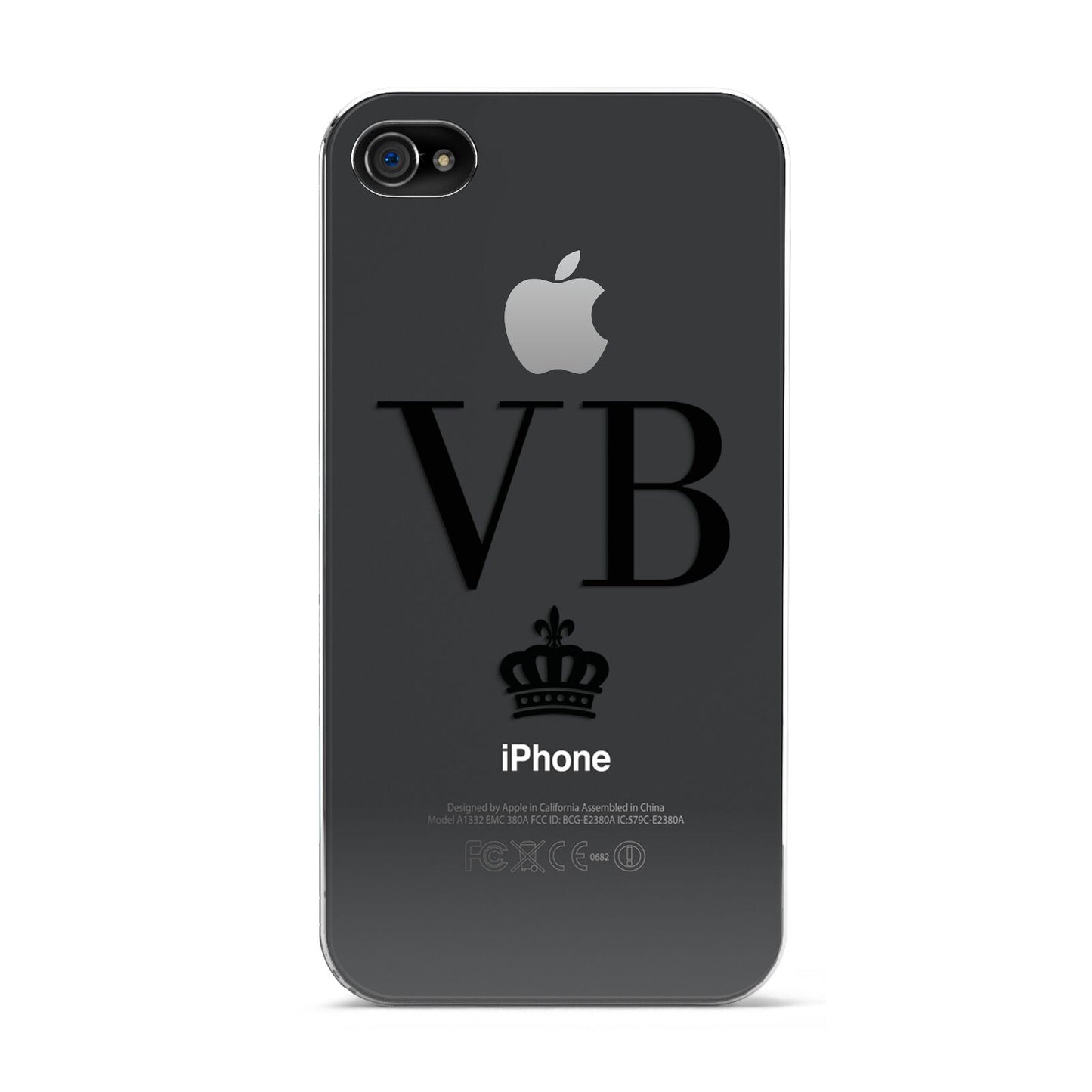 Personalised Black Initials Crown Clear Apple iPhone 4s Case