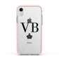 Personalised Black Initials Crown Clear Apple iPhone XR Impact Case Pink Edge on Silver Phone