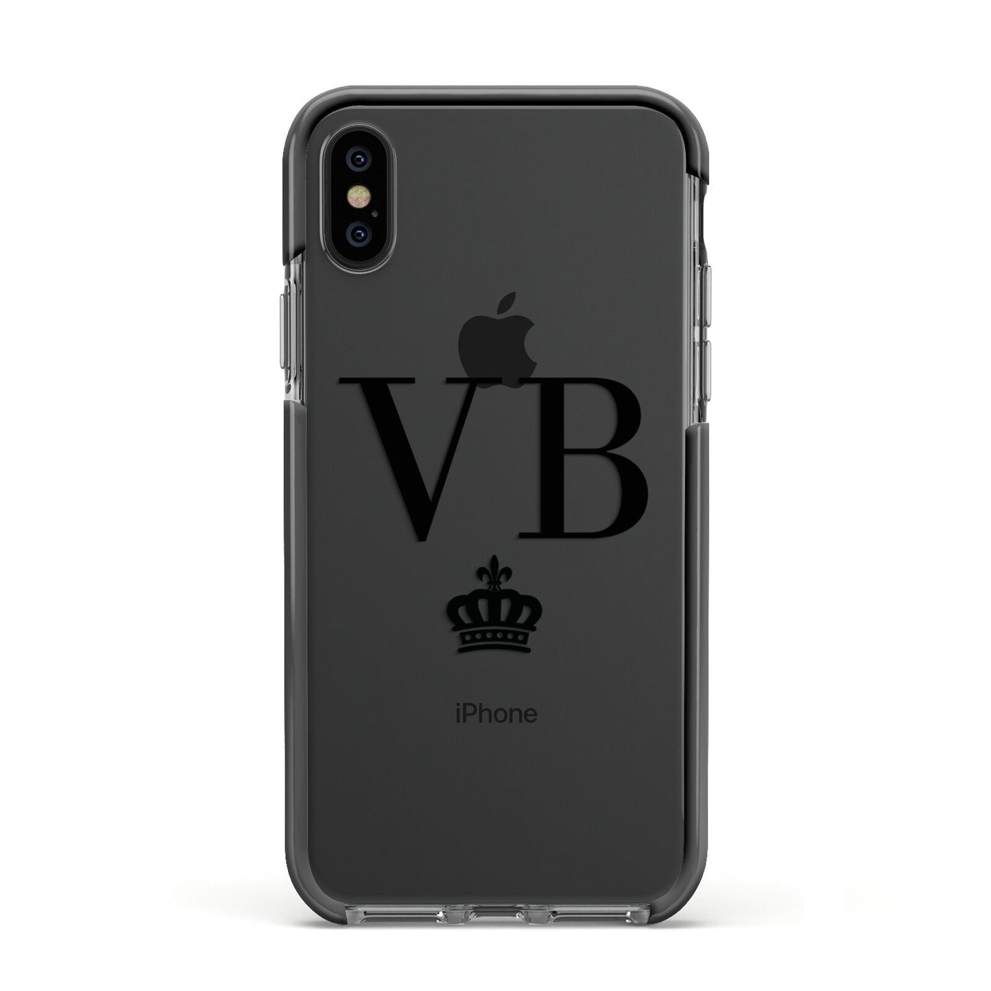 Personalised Black Initials Crown Clear Apple iPhone Xs Impact Case Black Edge on Black Phone