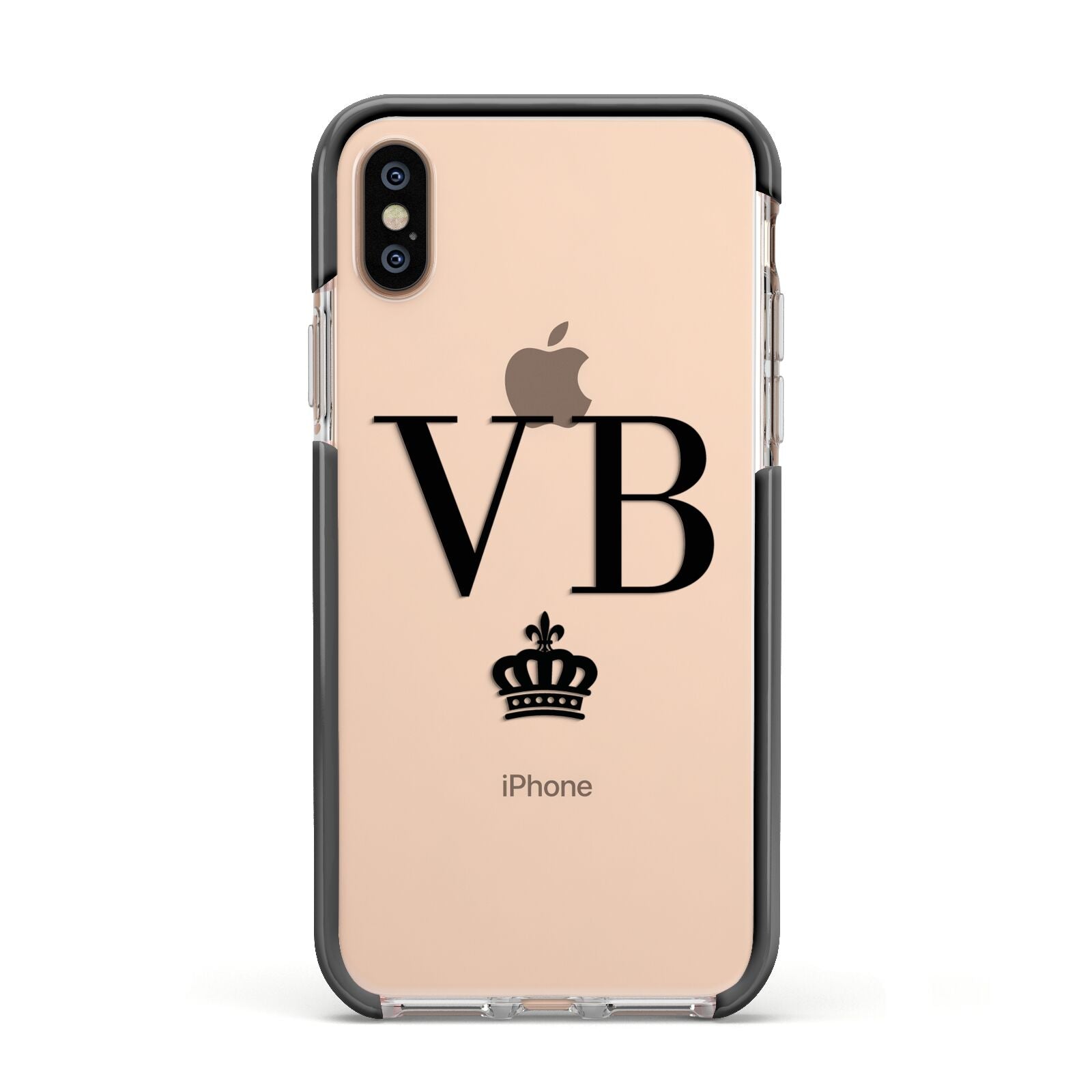 Personalised Black Initials Crown Clear Apple iPhone Xs Impact Case Black Edge on Gold Phone