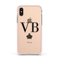 Personalised Black Initials Crown Clear Apple iPhone Xs Impact Case Pink Edge on Gold Phone
