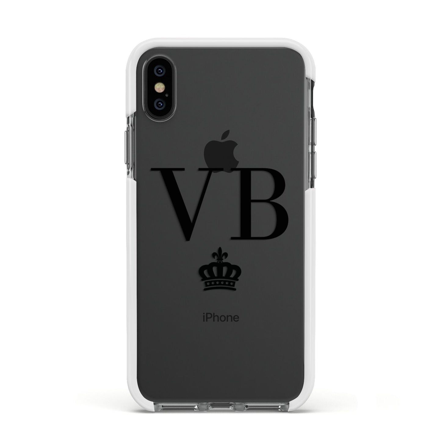 Personalised Black Initials Crown Clear Apple iPhone Xs Impact Case White Edge on Black Phone