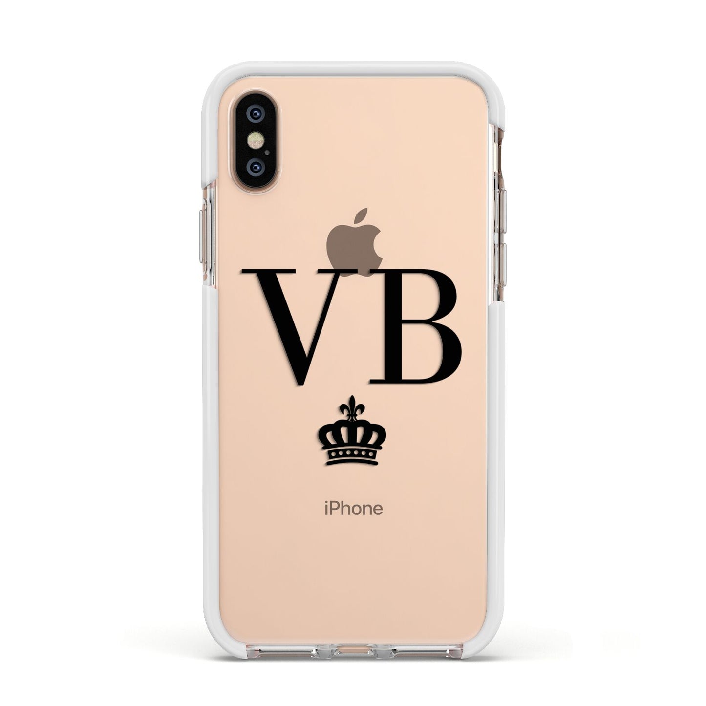Personalised Black Initials Crown Clear Apple iPhone Xs Impact Case White Edge on Gold Phone