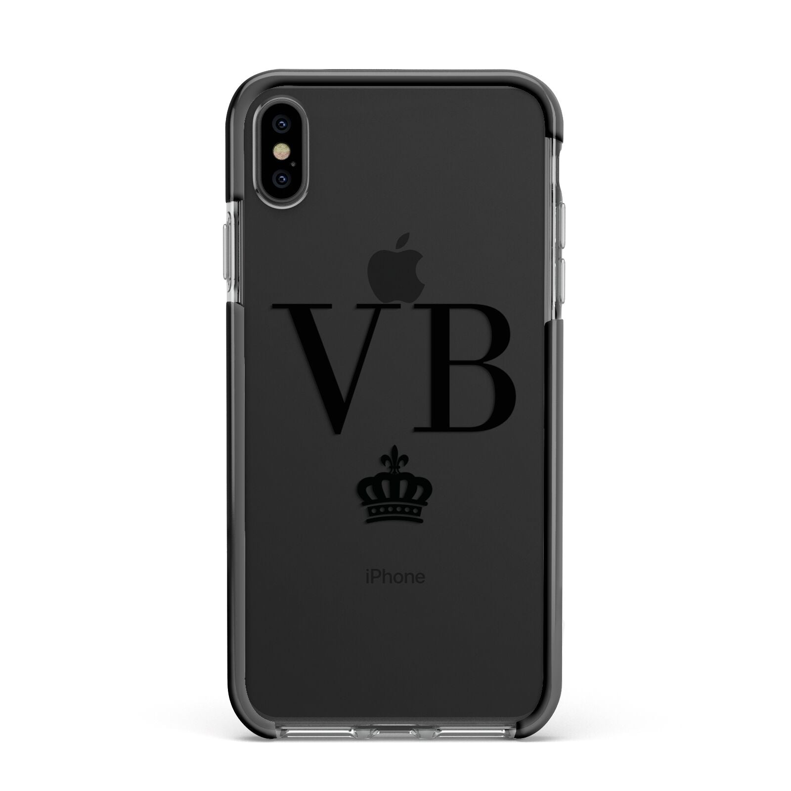 Personalised Black Initials Crown Clear Apple iPhone Xs Max Impact Case Black Edge on Black Phone