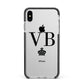 Personalised Black Initials Crown Clear Apple iPhone Xs Max Impact Case Black Edge on Silver Phone