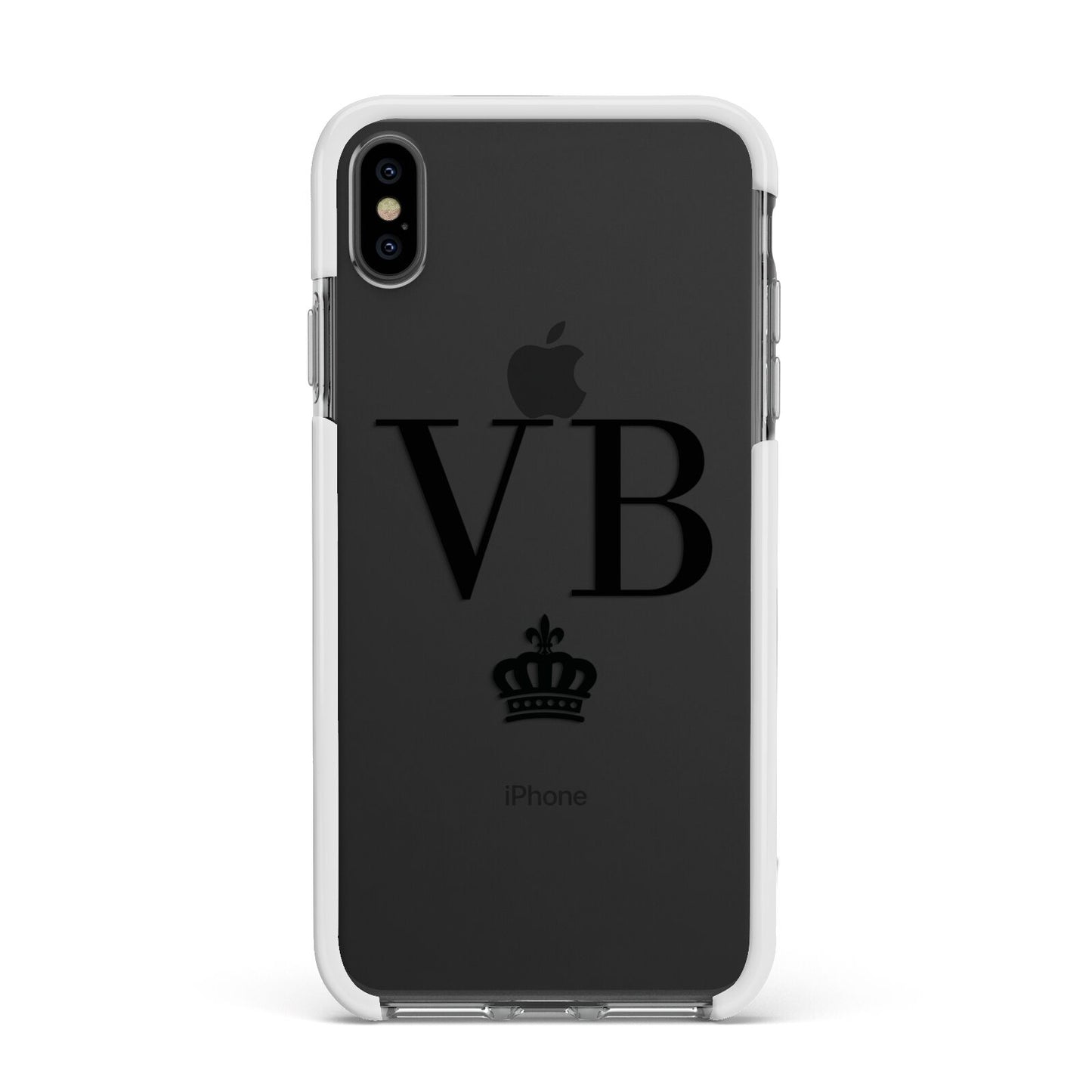 Personalised Black Initials Crown Clear Apple iPhone Xs Max Impact Case White Edge on Black Phone