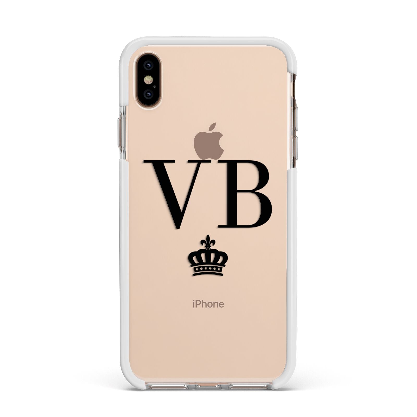 Personalised Black Initials Crown Clear Apple iPhone Xs Max Impact Case White Edge on Gold Phone