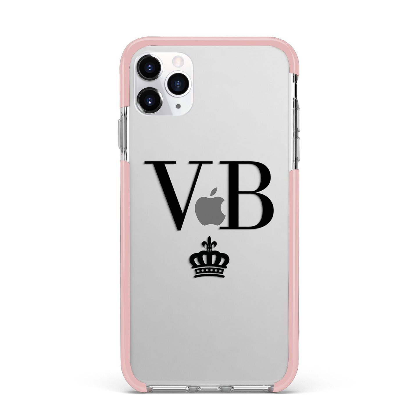 Personalised Black Initials Crown Clear iPhone 11 Pro Max Impact Pink Edge Case