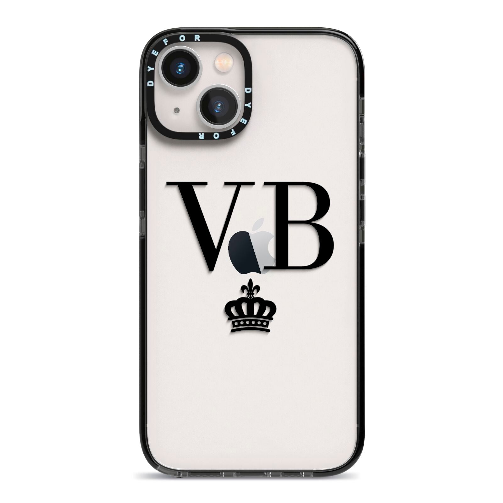 Personalised Black Initials Crown Clear iPhone 13 Black Impact Case on Silver phone