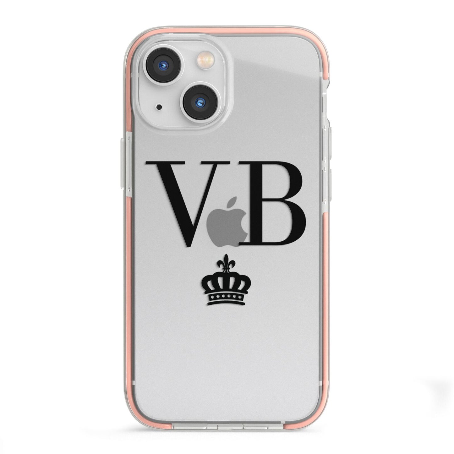 Personalised Black Initials Crown Clear iPhone 13 Mini TPU Impact Case with Pink Edges