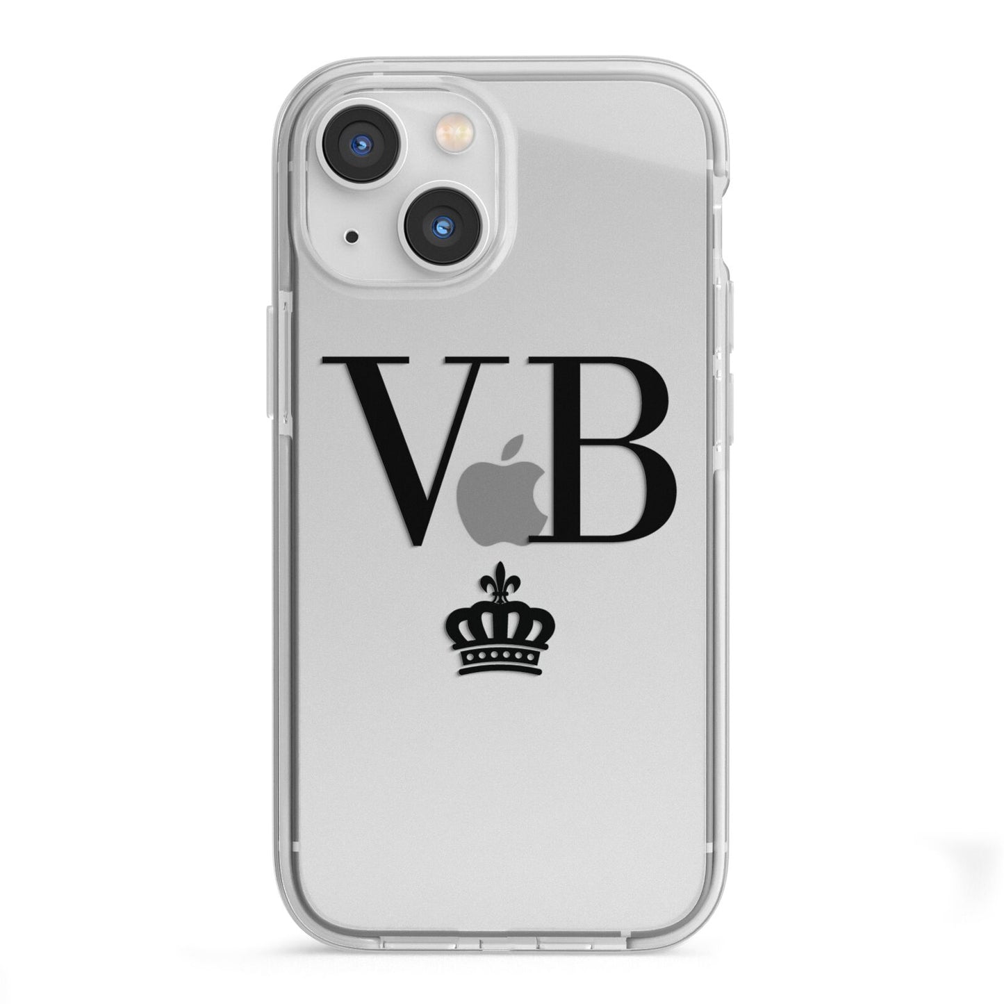 Personalised Black Initials Crown Clear iPhone 13 Mini TPU Impact Case with White Edges
