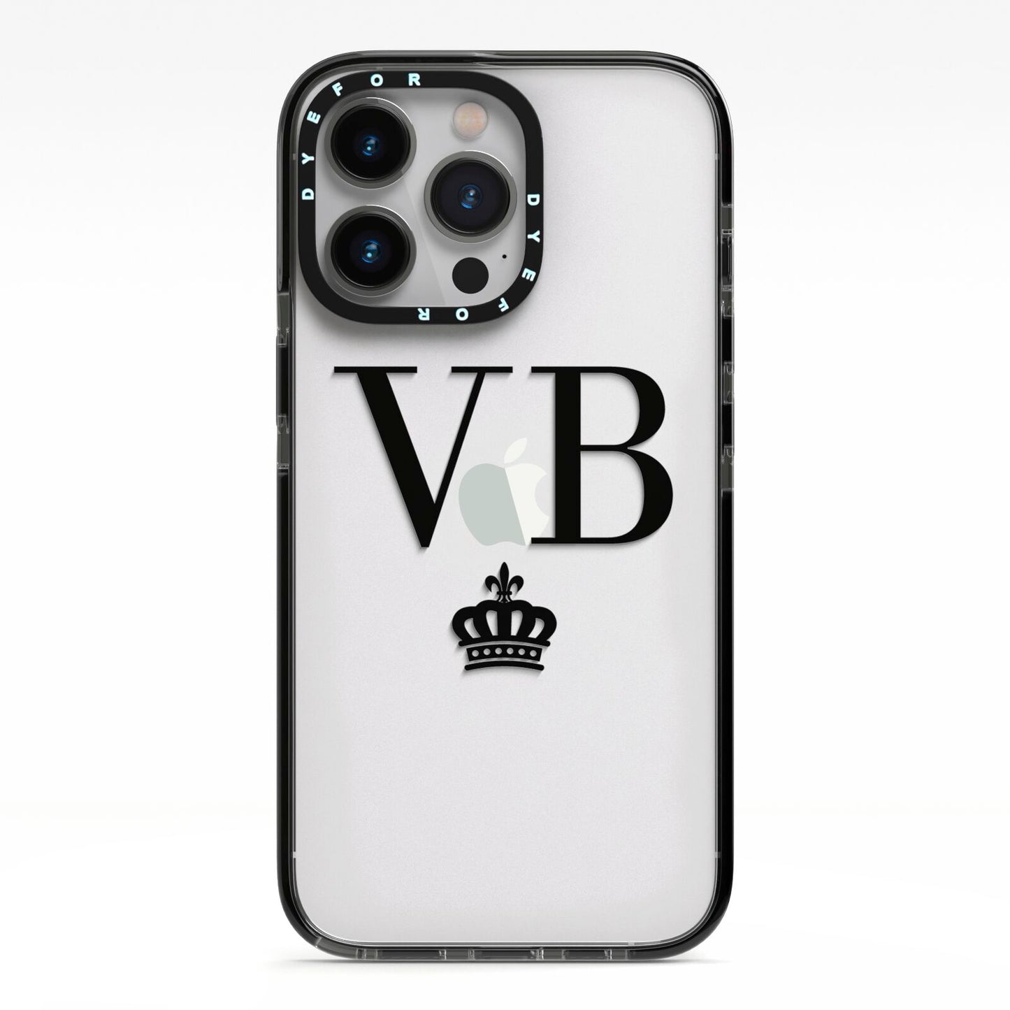 Personalised Black Initials Crown Clear iPhone 13 Pro Black Impact Case on Silver phone