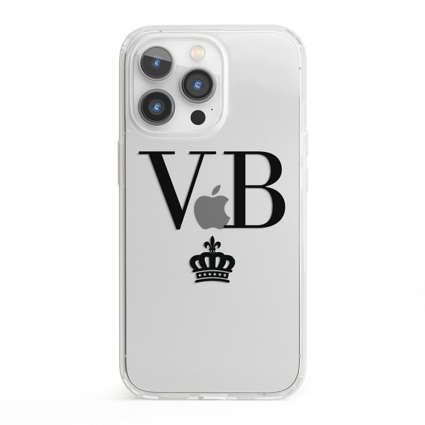 Personalised Black Initials Crown Clear iPhone 13 Pro Clear Bumper Case