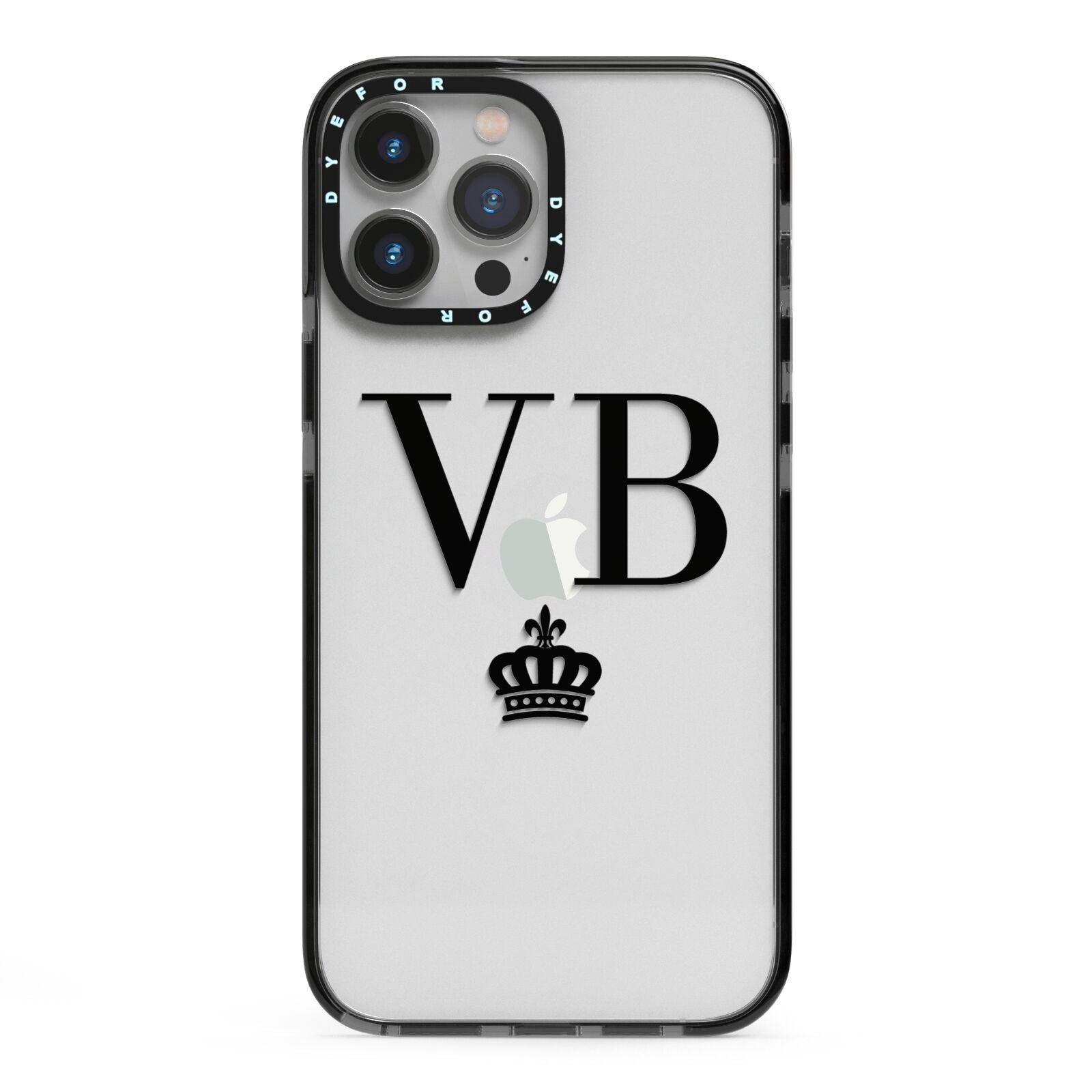 Personalised Black Initials Crown Clear iPhone 13 Pro Max Black Impact Case on Silver phone