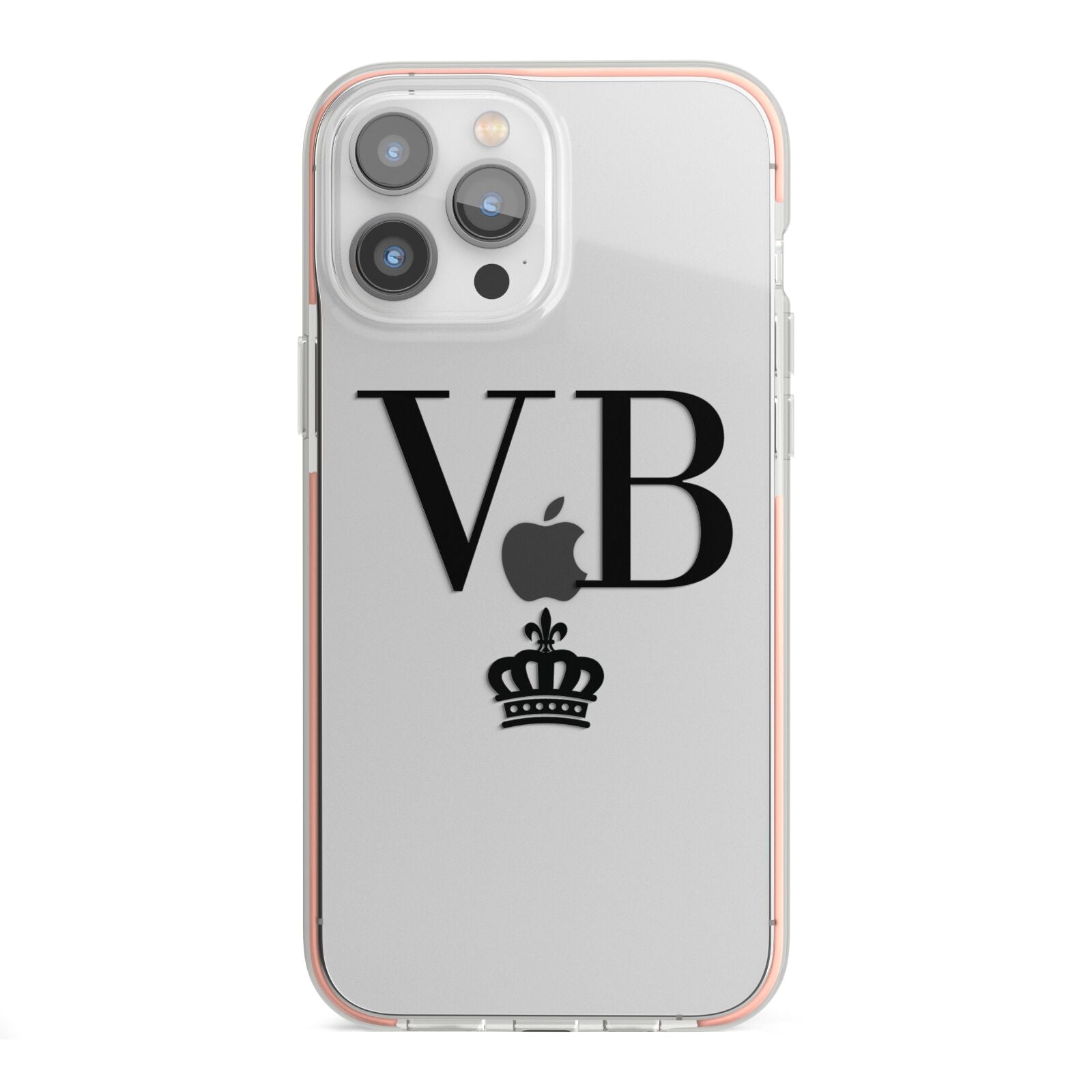 Personalised Black Initials Crown Clear iPhone 13 Pro Max TPU Impact Case with Pink Edges