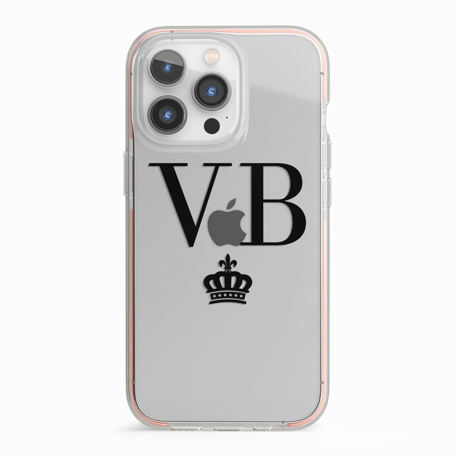 Personalised Black Initials Crown Clear iPhone 13 Pro TPU Impact Case with Pink Edges