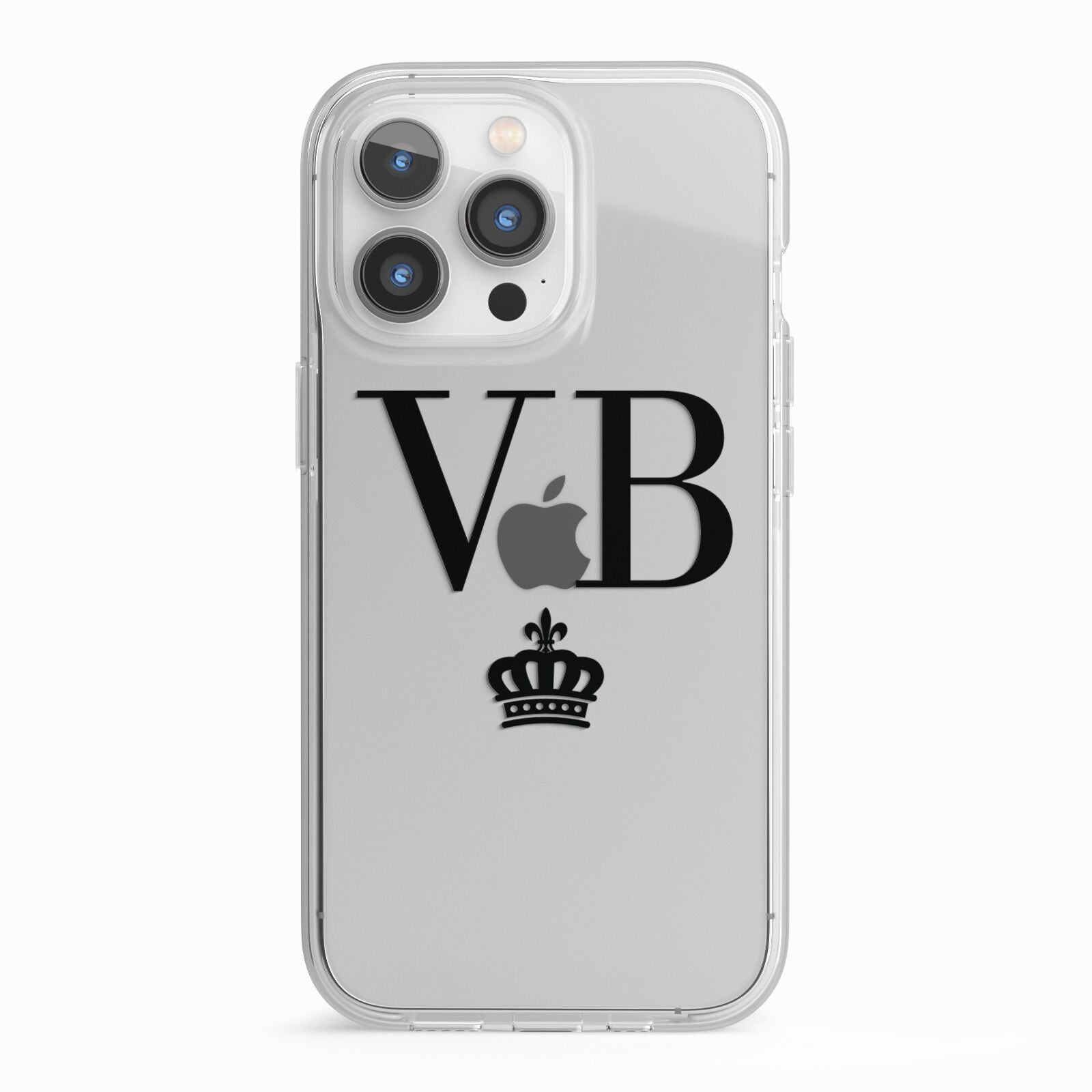 Personalised Black Initials Crown Clear iPhone 13 Pro TPU Impact Case with White Edges