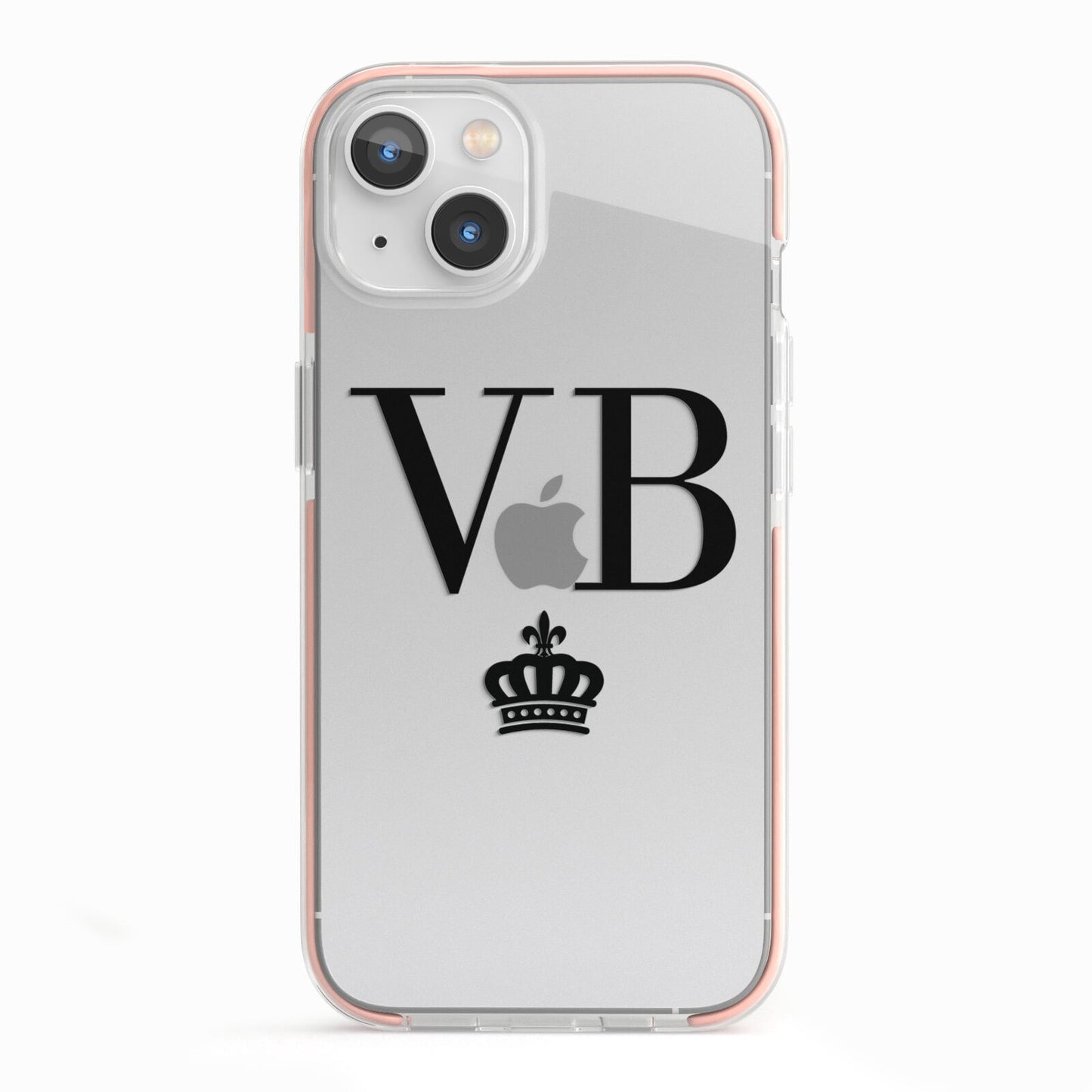 Personalised Black Initials Crown Clear iPhone 13 TPU Impact Case with Pink Edges