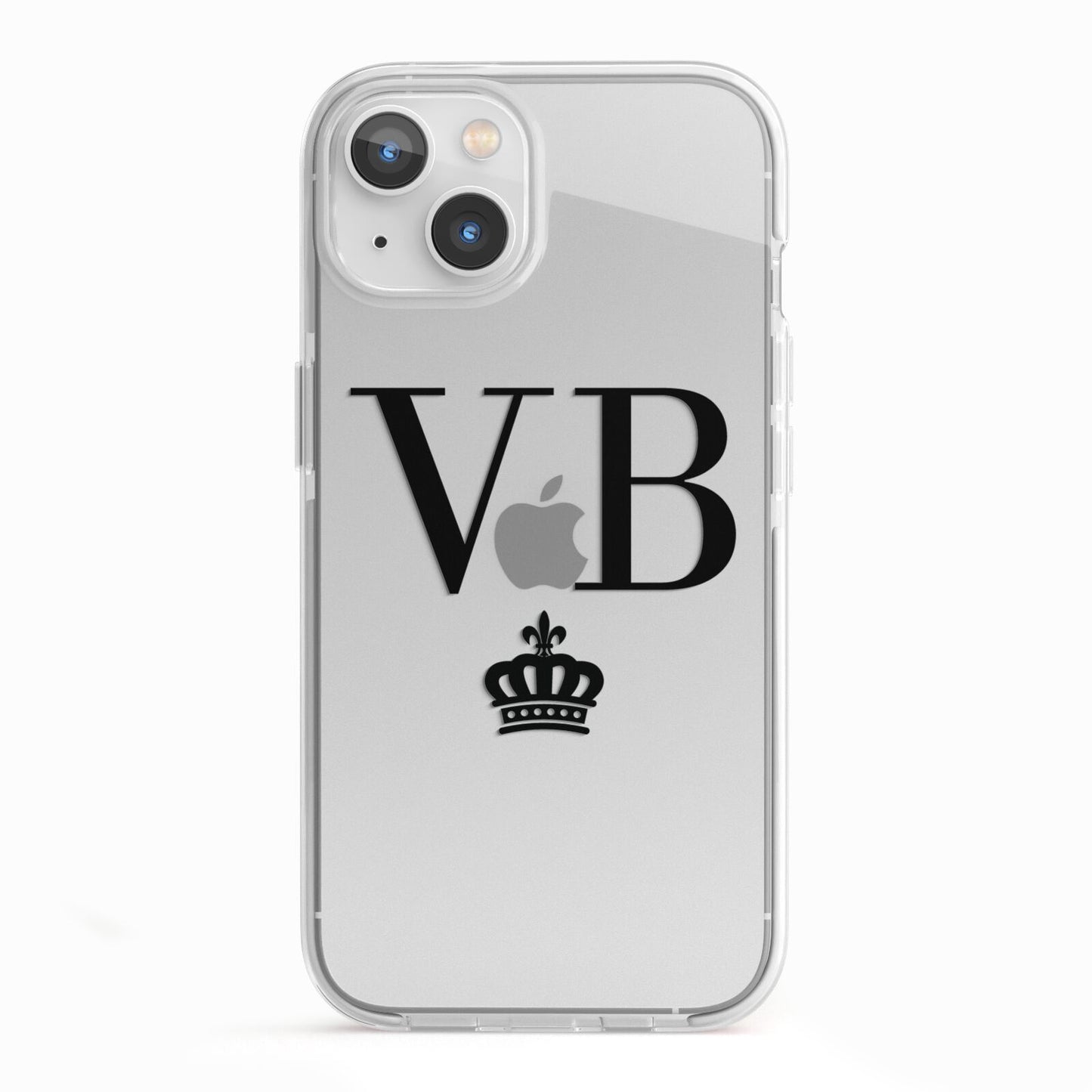 Personalised Black Initials Crown Clear iPhone 13 TPU Impact Case with White Edges