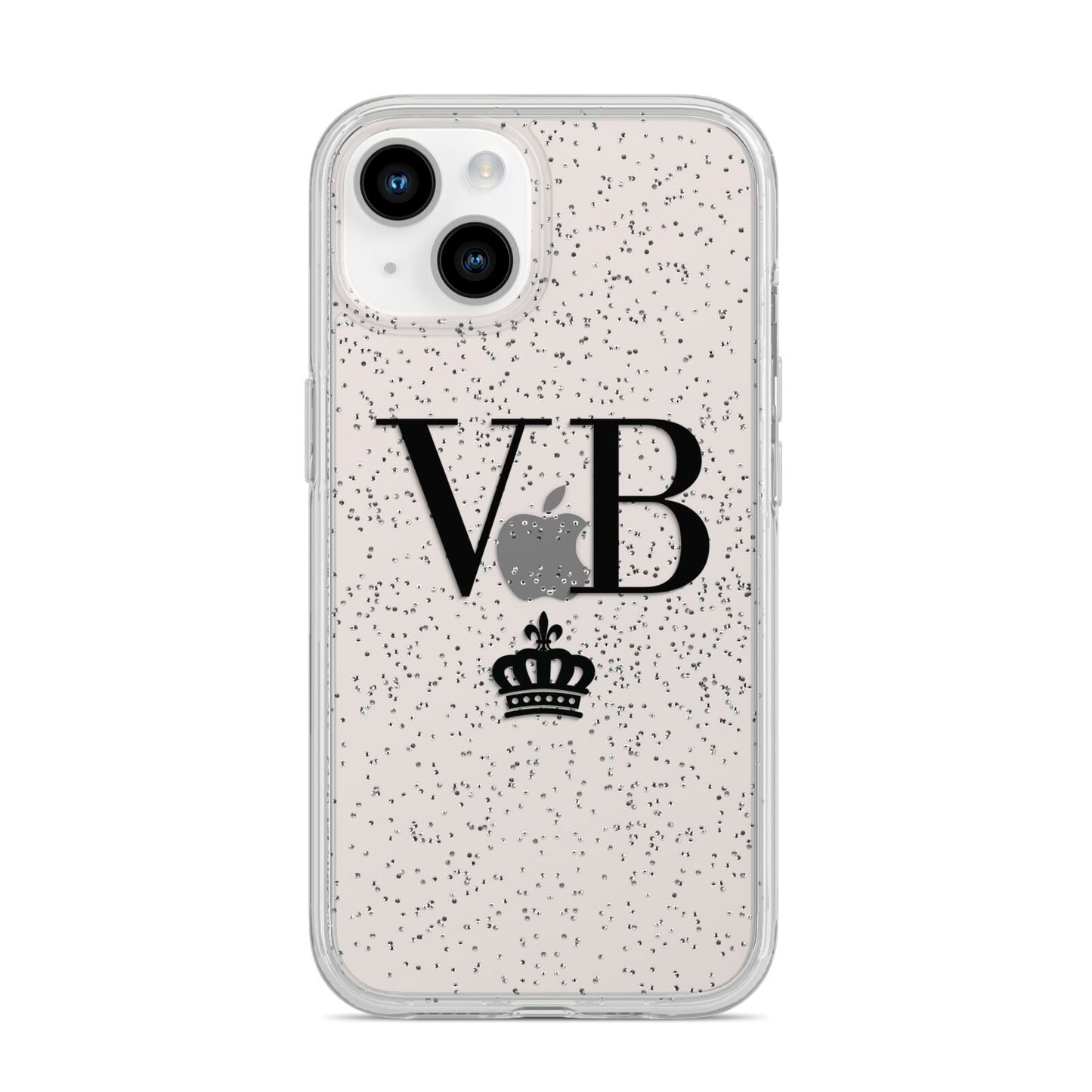 Personalised Black Initials Crown Clear iPhone 14 Glitter Tough Case Starlight