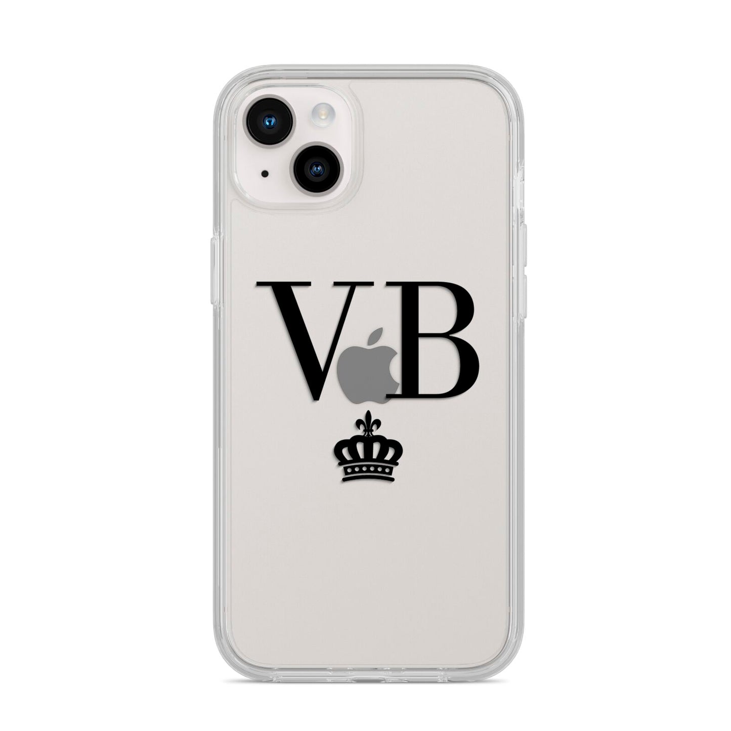 Personalised Black Initials Crown Clear iPhone 14 Plus Clear Tough Case Starlight