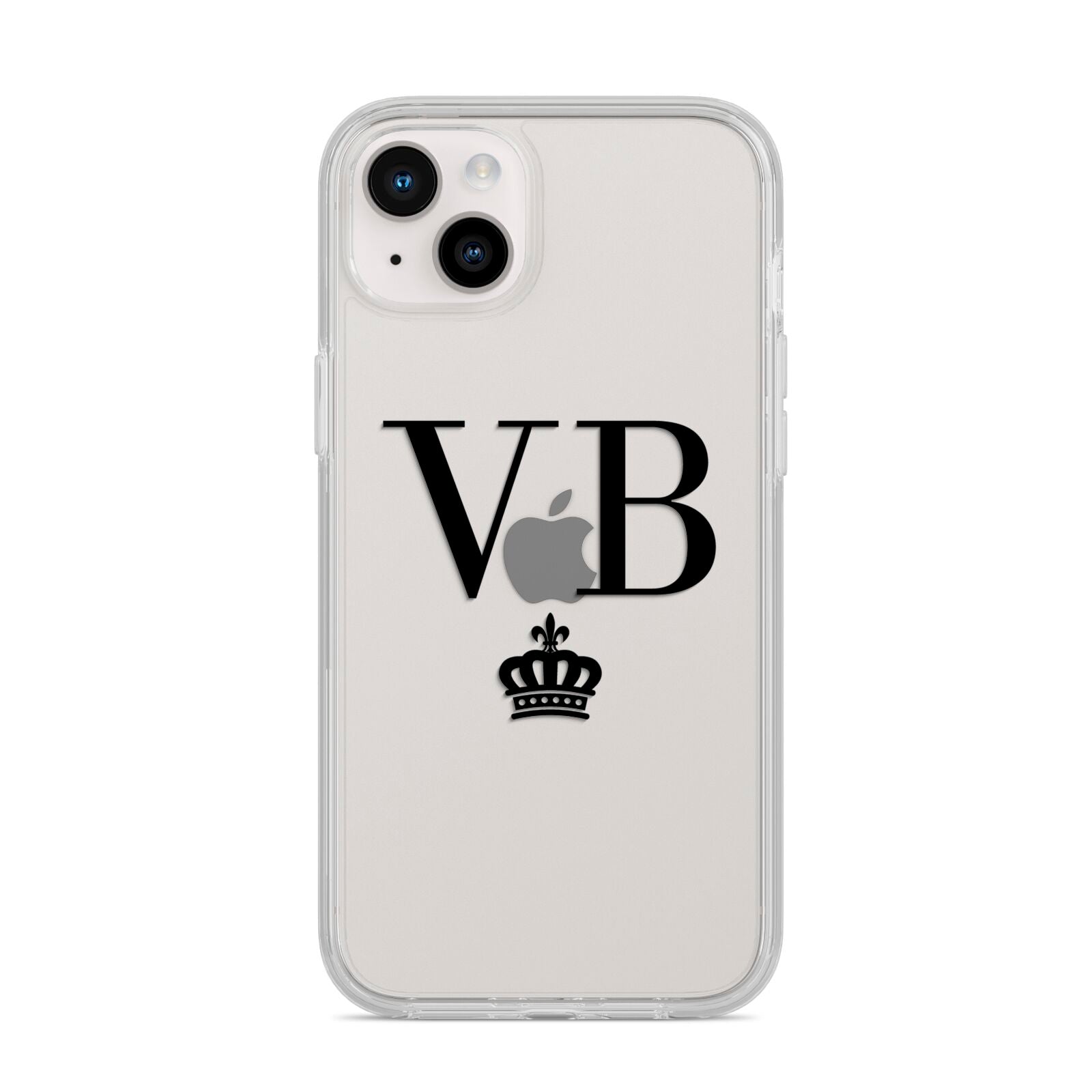 Personalised Black Initials Crown Clear iPhone 14 Plus Clear Tough Case Starlight