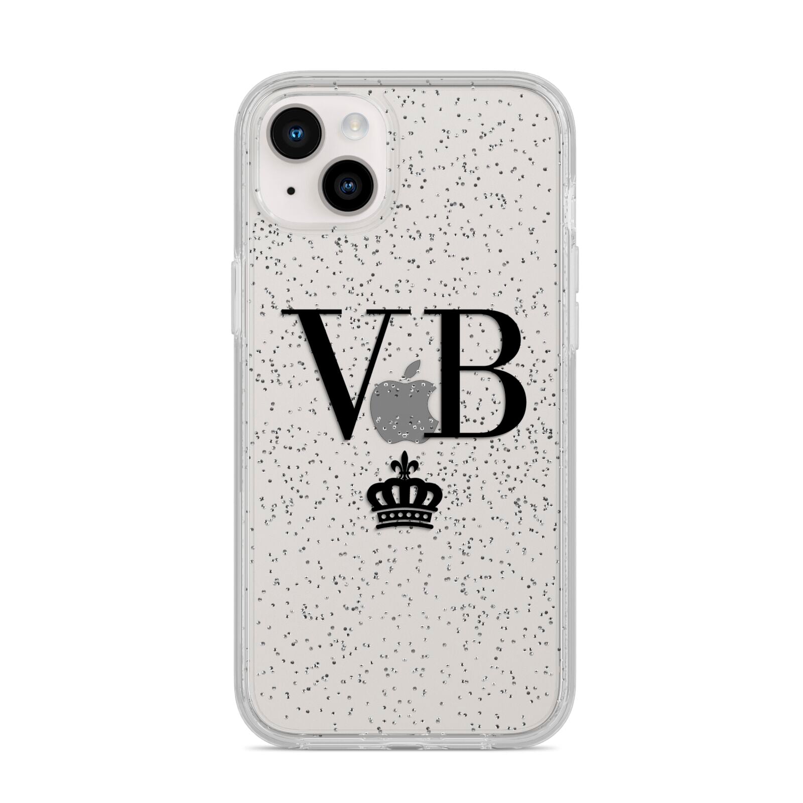 Personalised Black Initials Crown Clear iPhone 14 Plus Glitter Tough Case Starlight