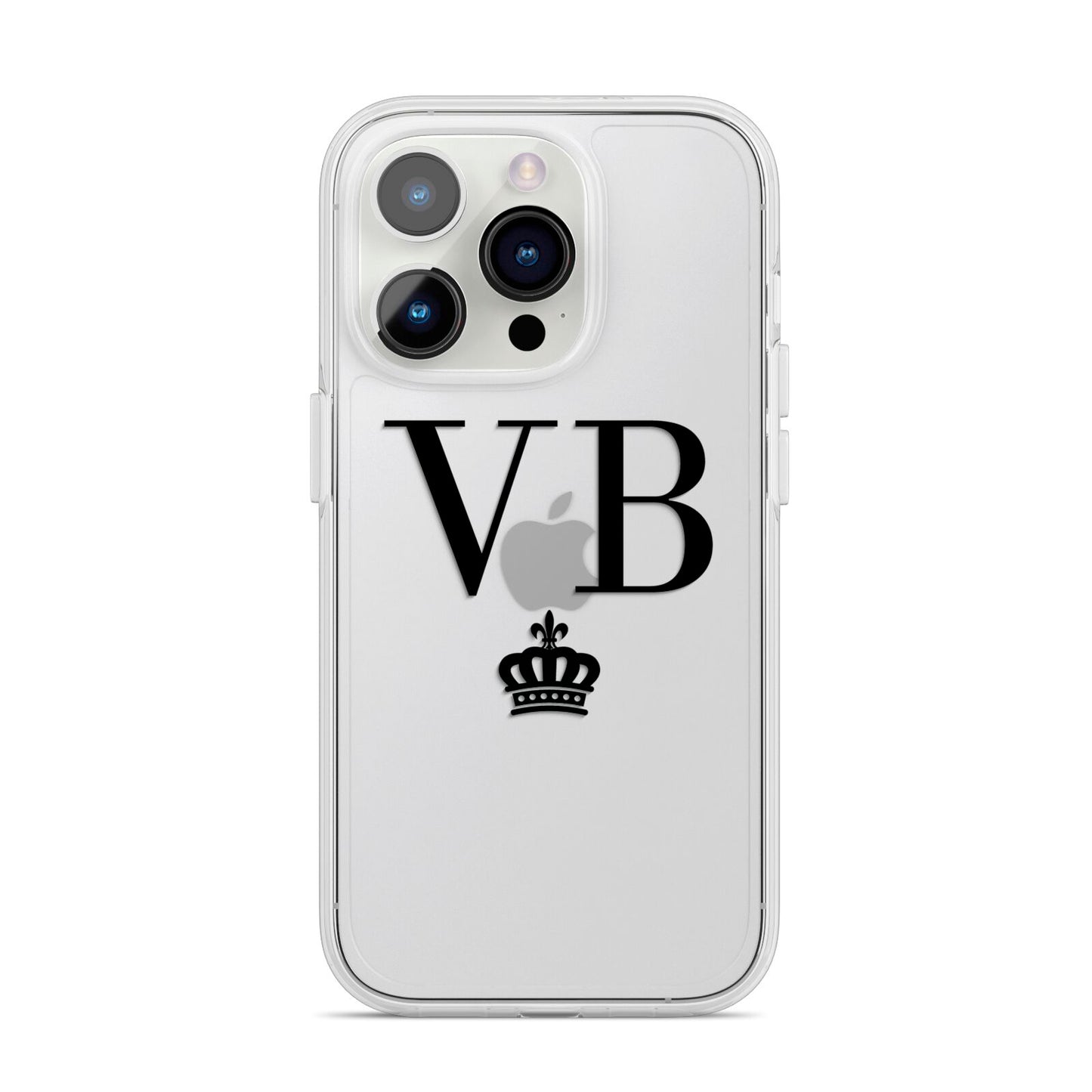 Personalised Black Initials Crown Clear iPhone 14 Pro Clear Tough Case Silver