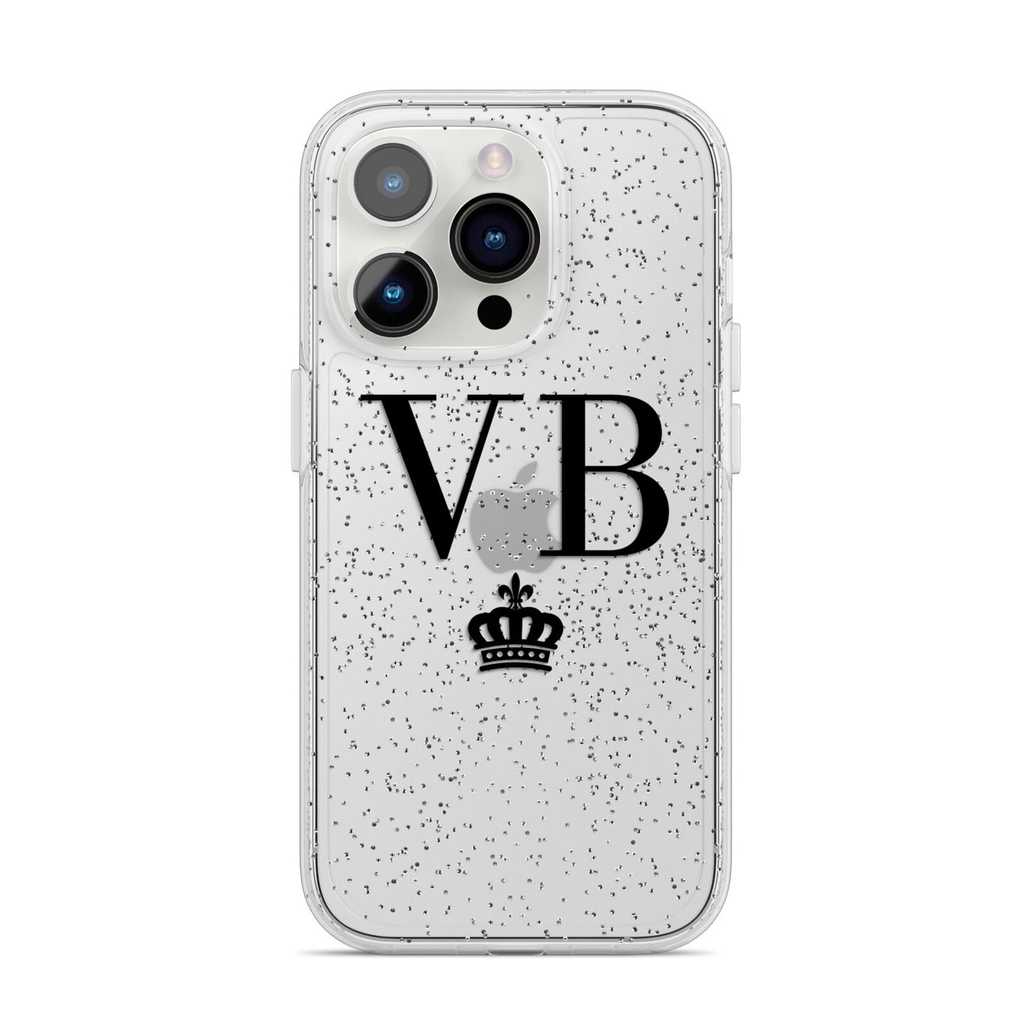 Personalised Black Initials Crown Clear iPhone 14 Pro Glitter Tough Case Silver