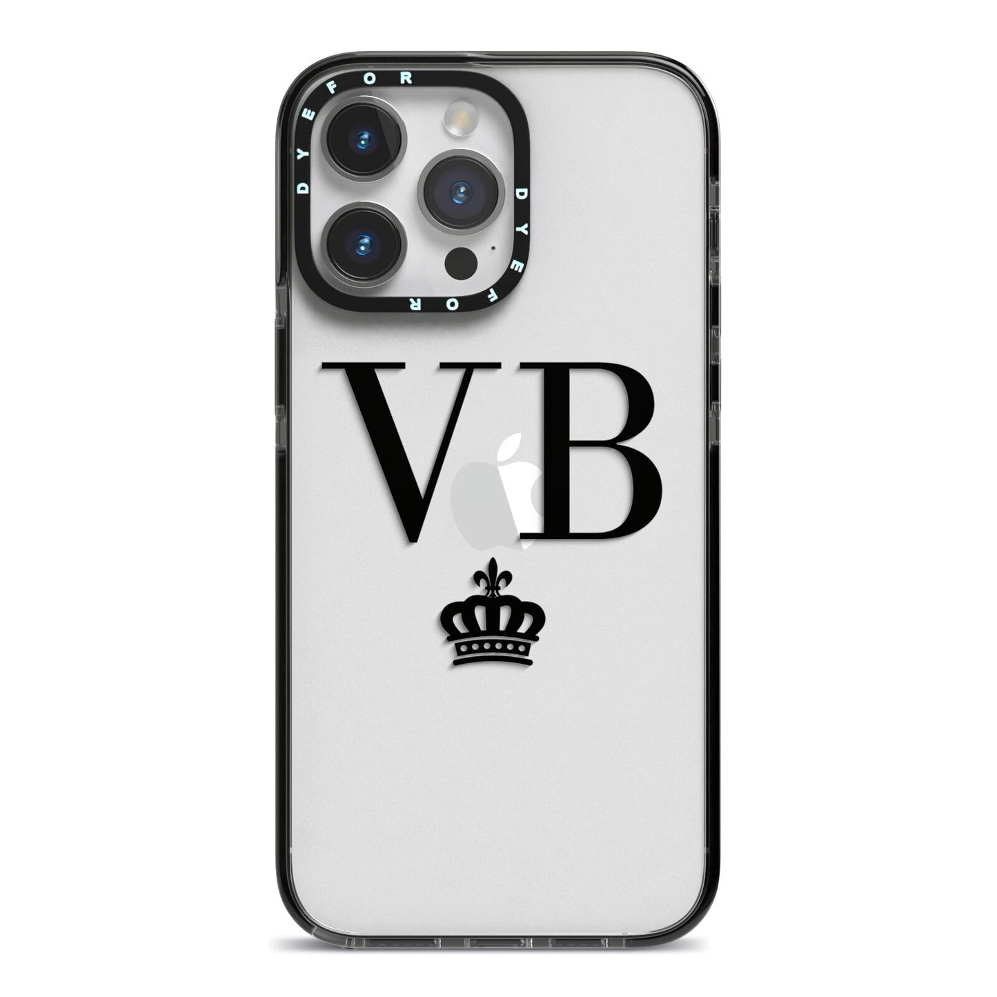 Personalised Black Initials Crown Clear iPhone 14 Pro Max Black Impact Case on Silver phone