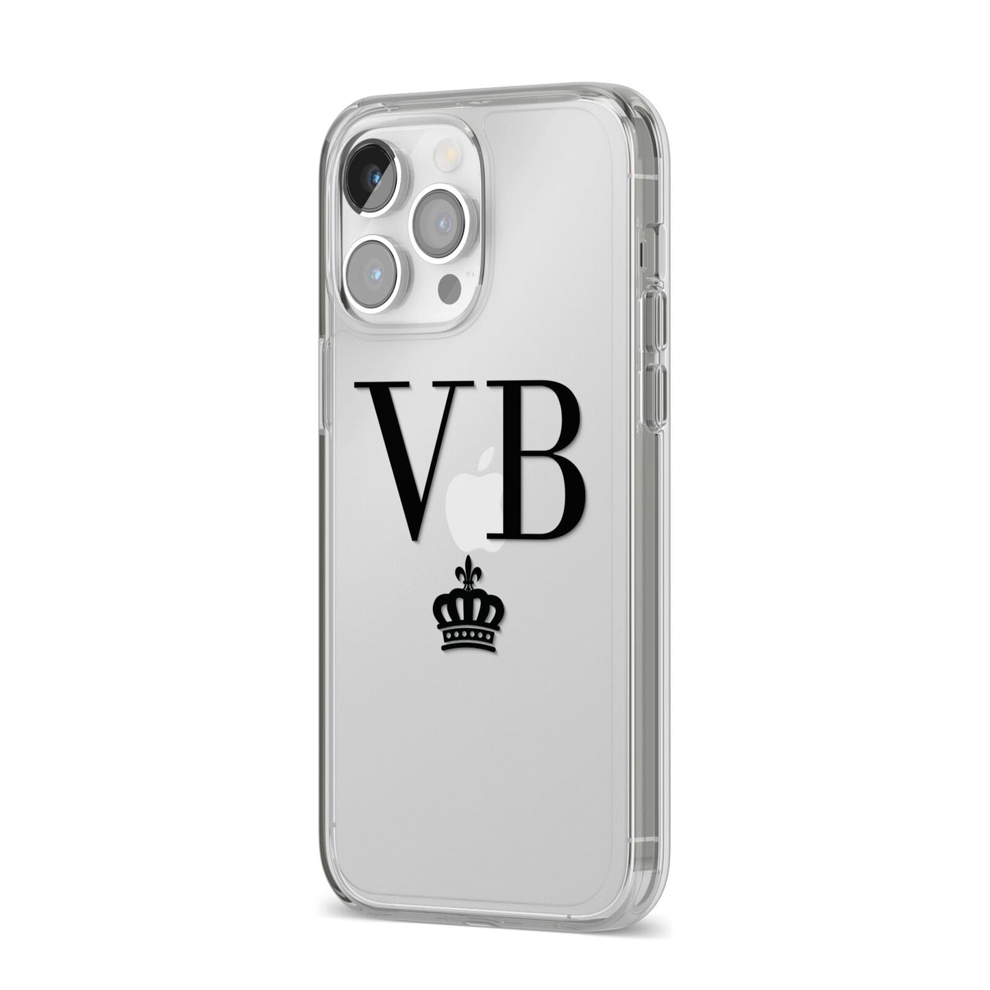Personalised Black Initials Crown Clear iPhone 14 Pro Max Clear Tough Case Silver Angled Image