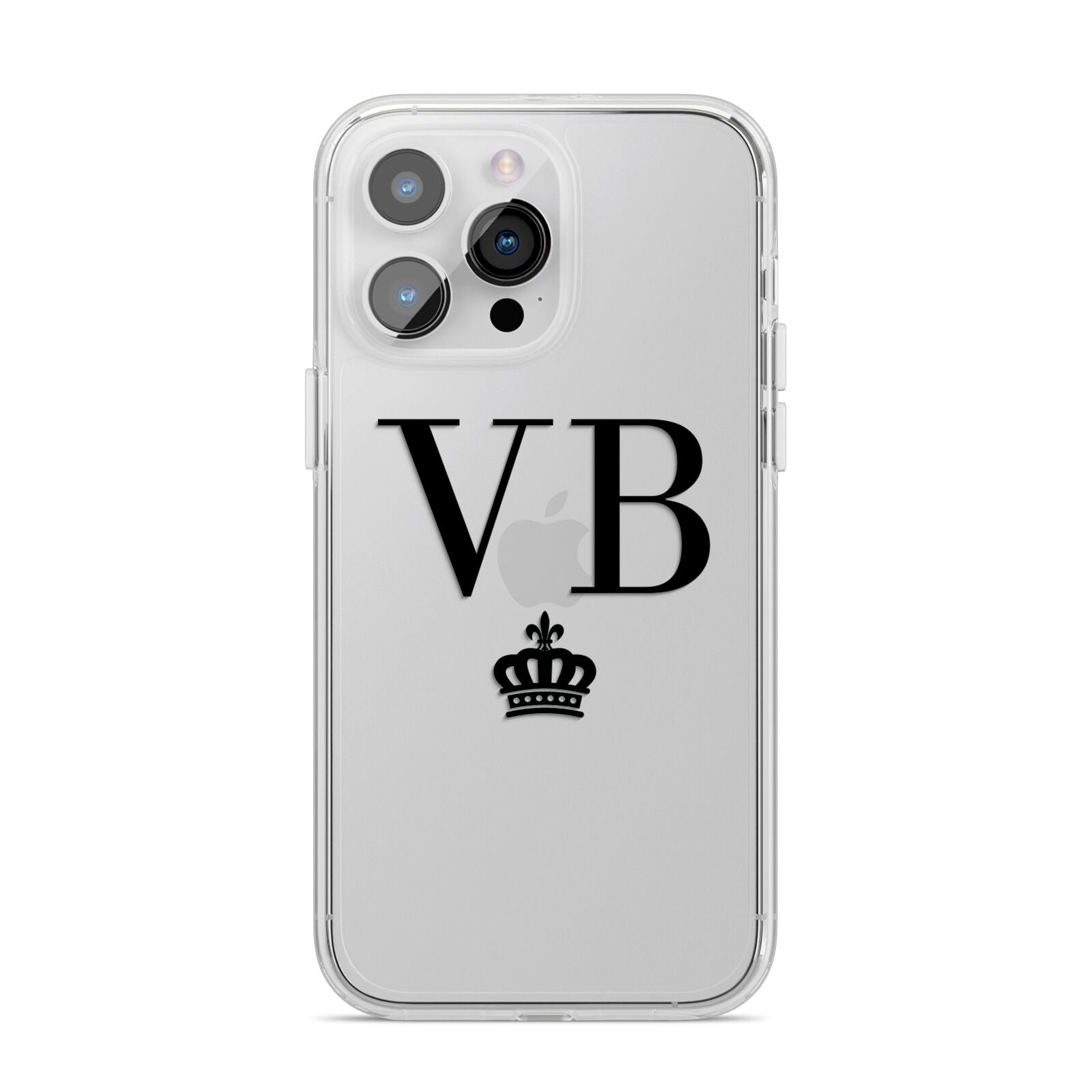 Personalised Black Initials Crown Clear iPhone 14 Pro Max Clear Tough Case Silver