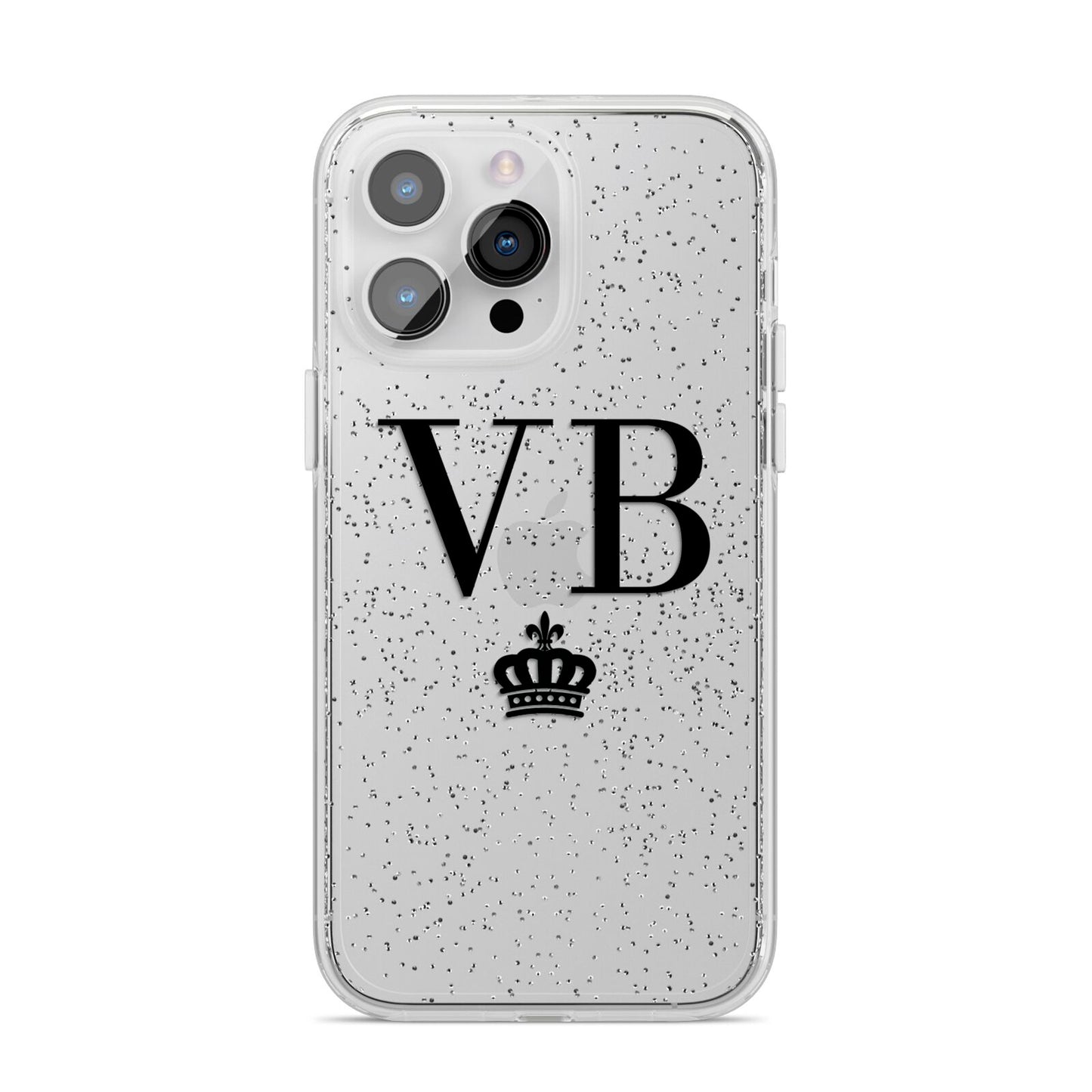 Personalised Black Initials Crown Clear iPhone 14 Pro Max Glitter Tough Case Silver