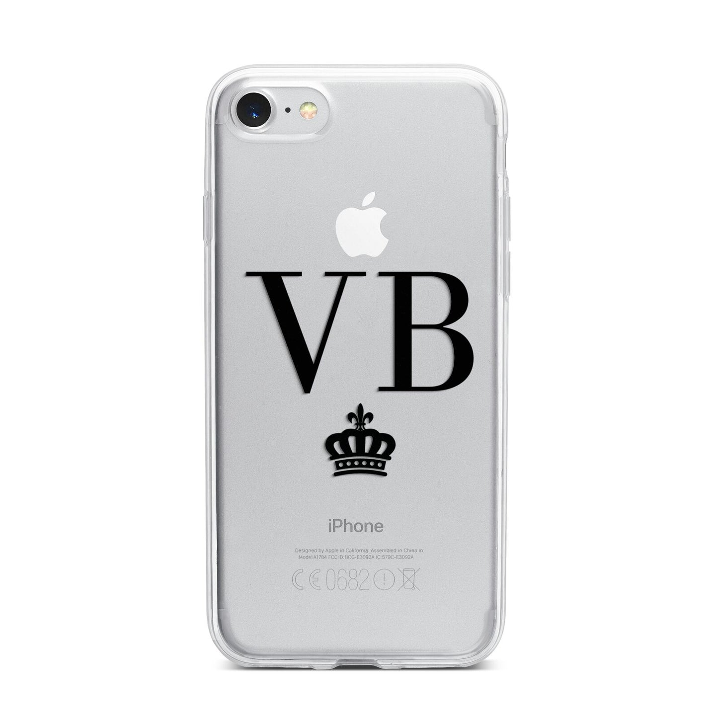 Personalised Black Initials Crown Clear iPhone 7 Bumper Case on Silver iPhone