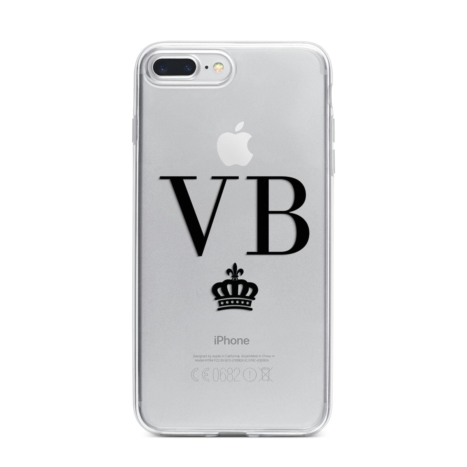 Personalised Black Initials Crown Clear iPhone 7 Plus Bumper Case on Silver iPhone