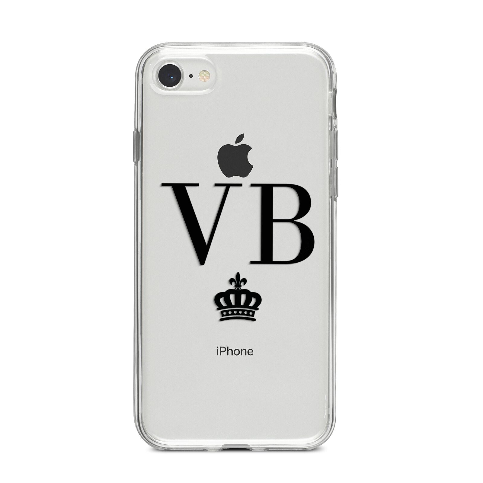 Personalised Black Initials Crown Clear iPhone 8 Bumper Case on Silver iPhone