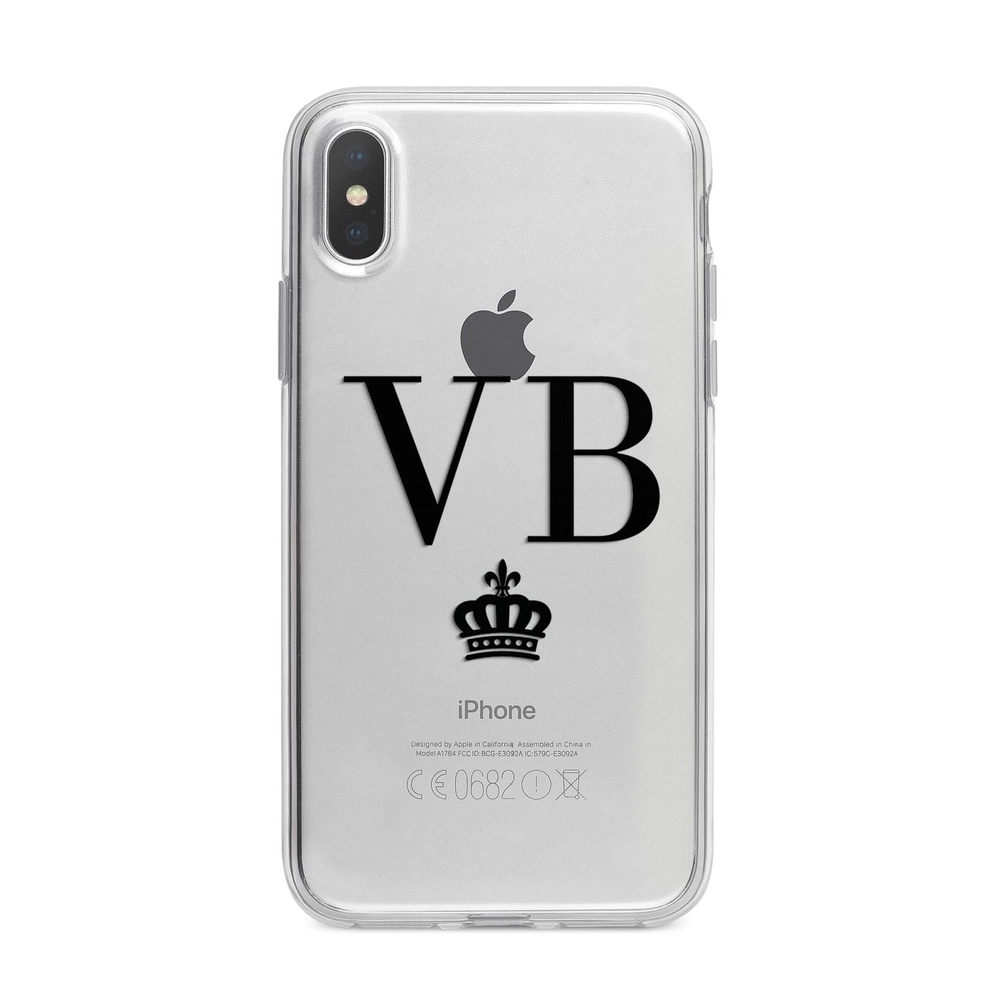 Personalised Black Initials Crown Clear iPhone X Bumper Case on Silver iPhone Alternative Image 1
