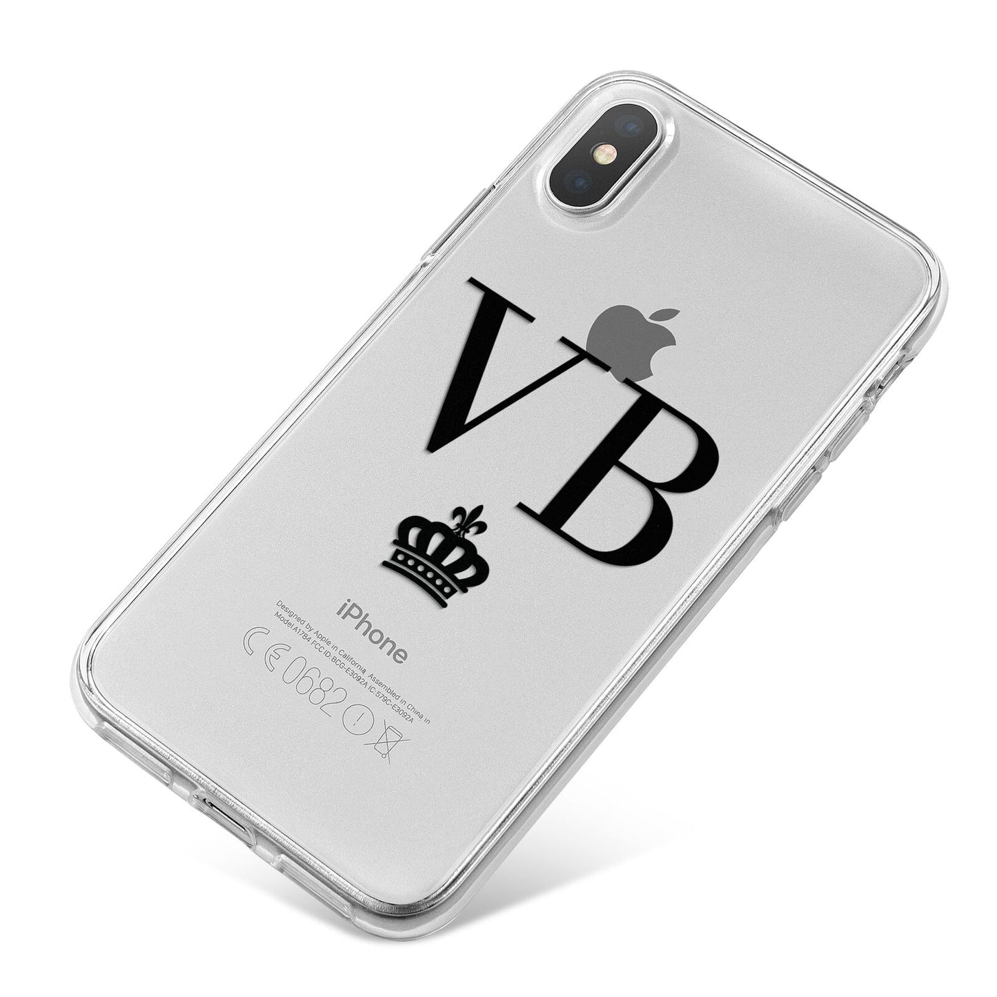 Personalised Black Initials Crown Clear iPhone X Bumper Case on Silver iPhone