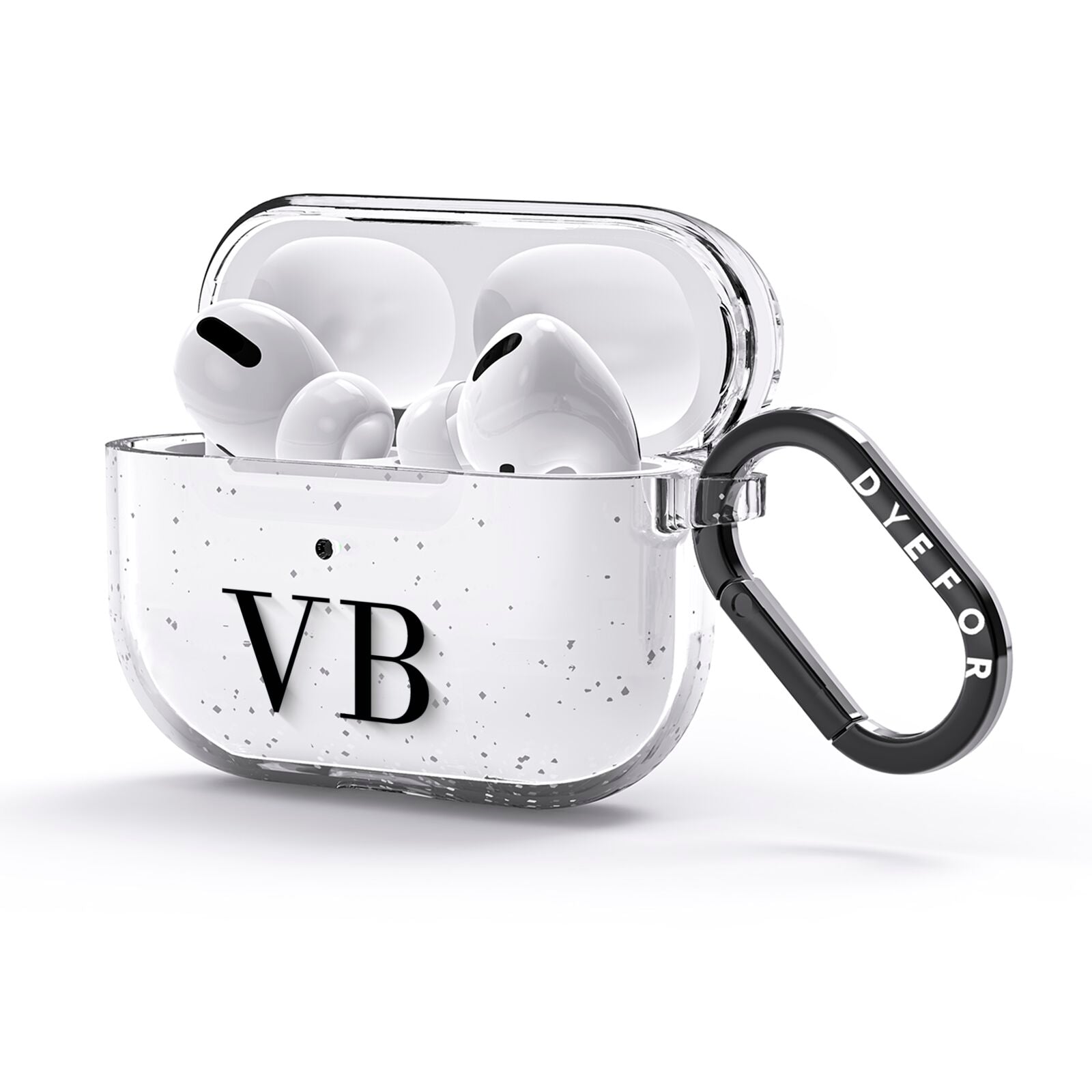 Personalised Black Initials Customised Clear AirPods Glitter Case 3rd Gen Side Image
