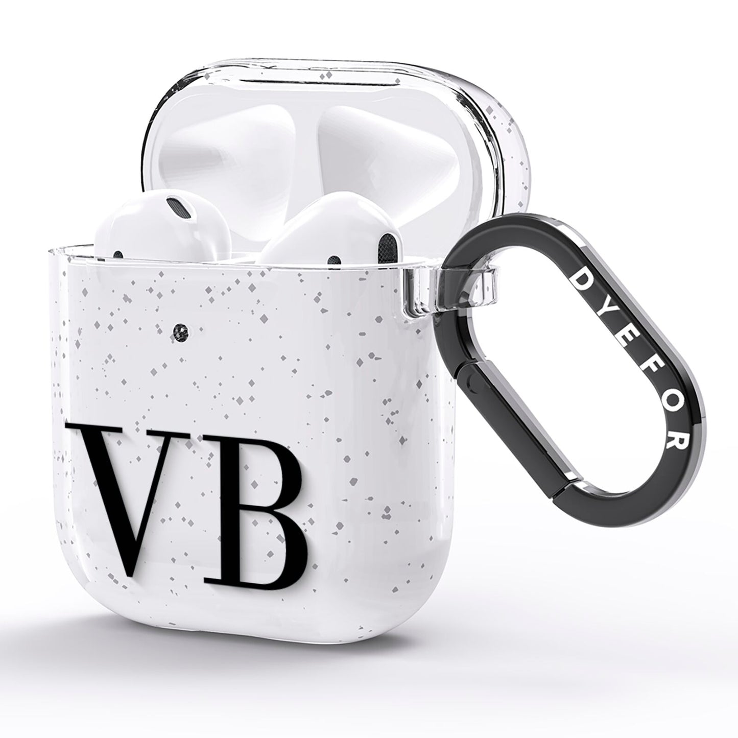 Personalised Black Initials Customised Clear AirPods Glitter Case Side Image