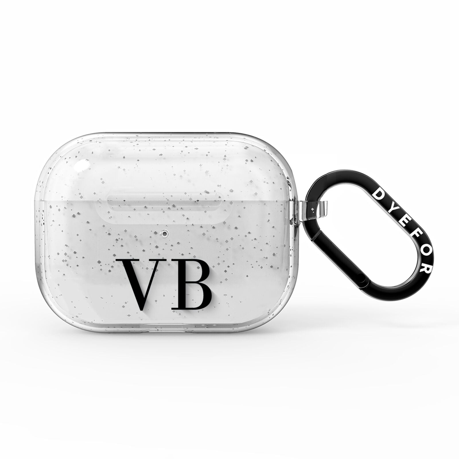 Personalised Black Initials Customised Clear AirPods Pro Glitter Case
