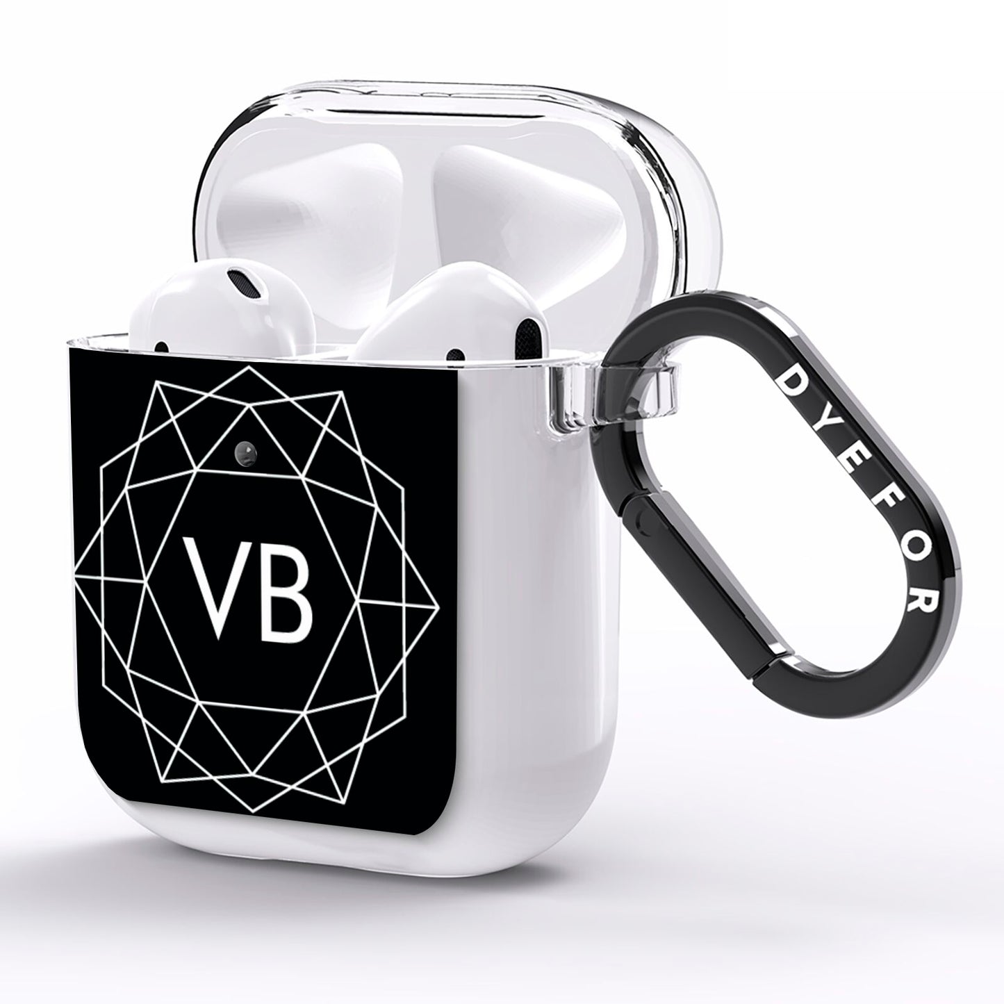 Personalised Black Initials Geometric AirPods Clear Case Side Image