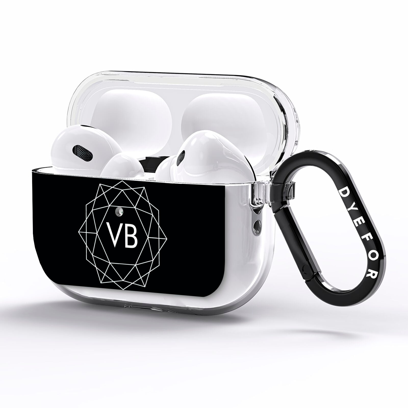 Personalised Black Initials Geometric AirPods Pro Clear Case Side Image